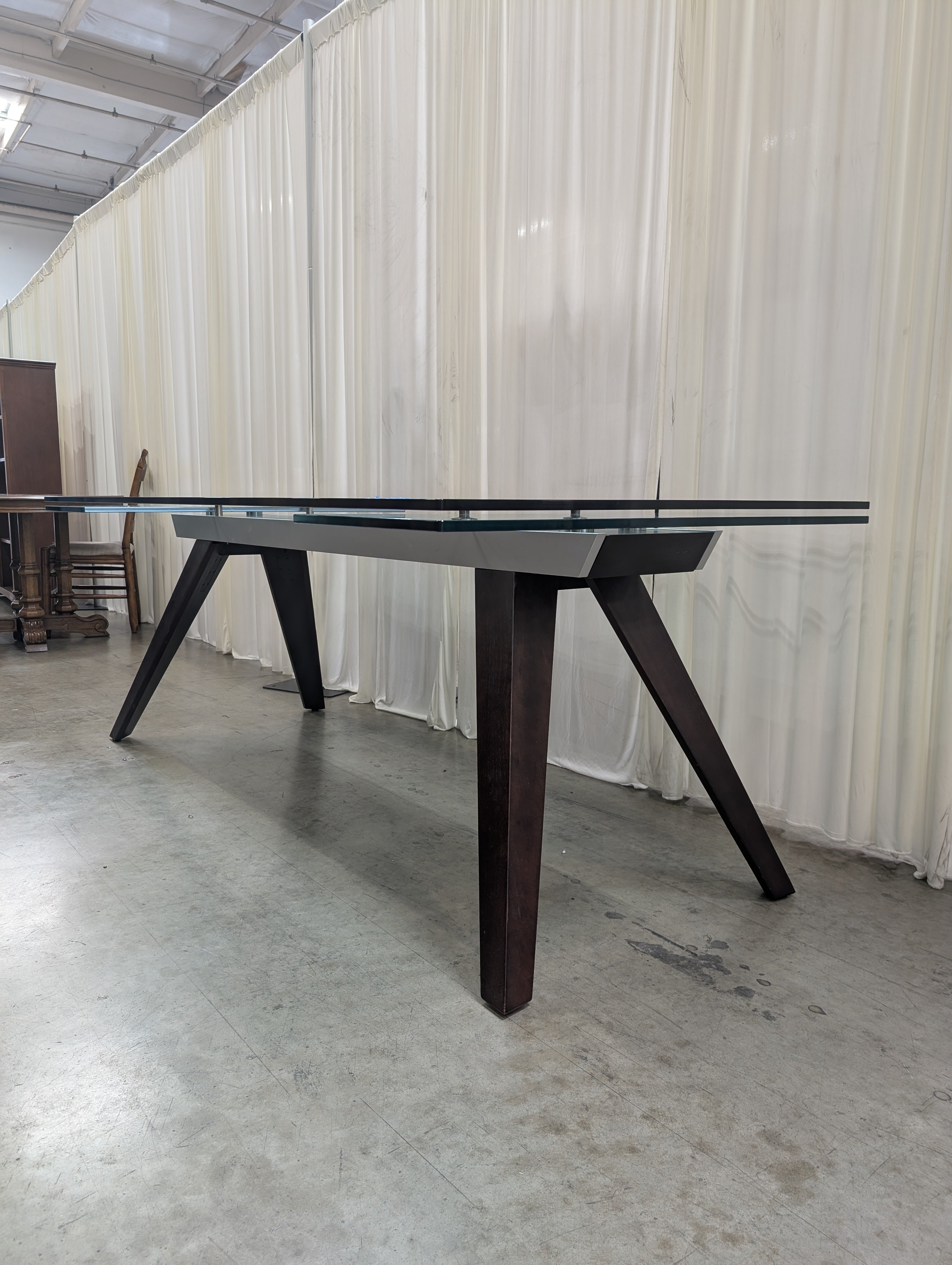 Smoked Glass Extending Dining Table in Dark Wood