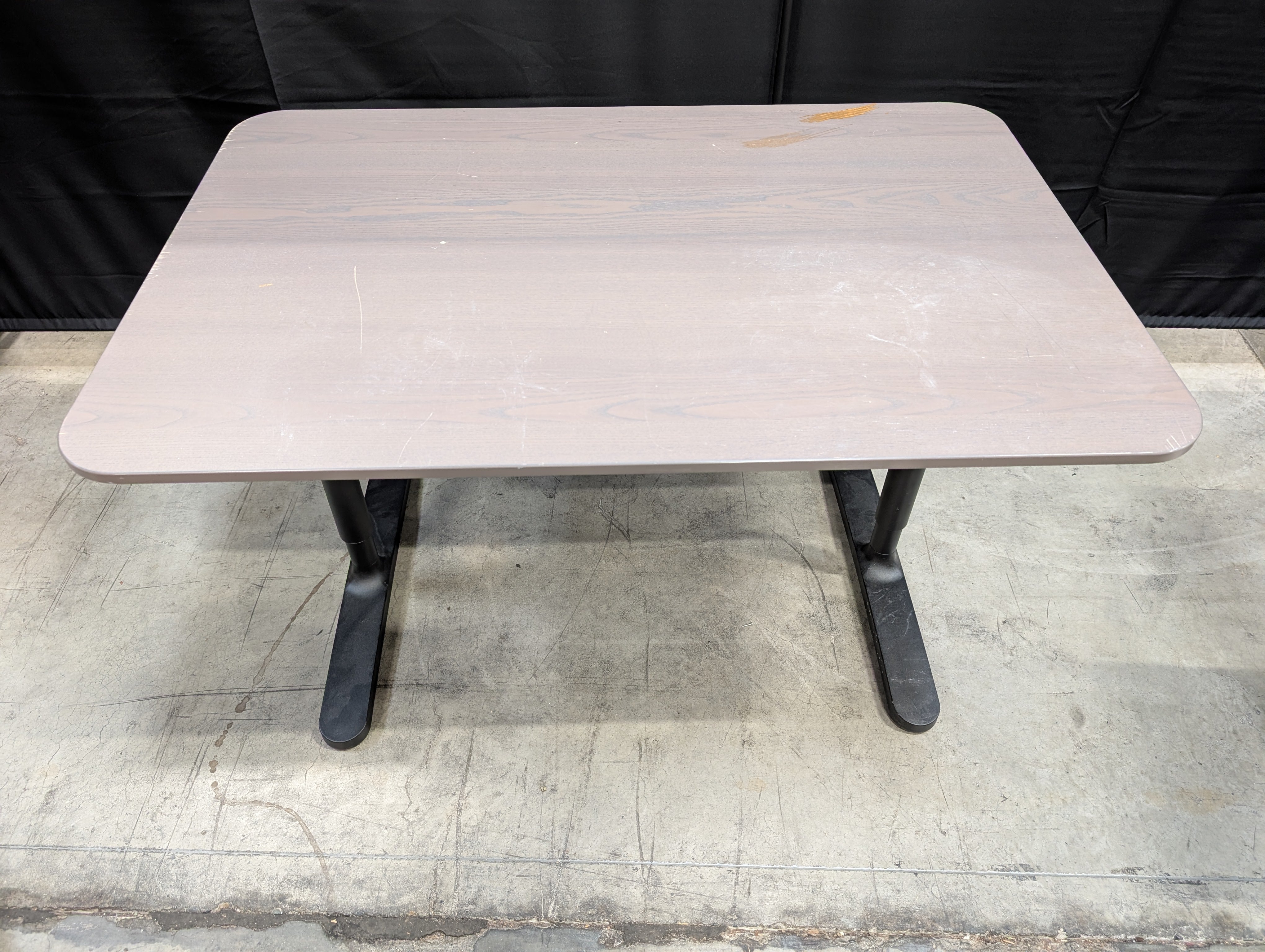 Modern Greyish-Brown Rectangular Table with Black Metal Bases