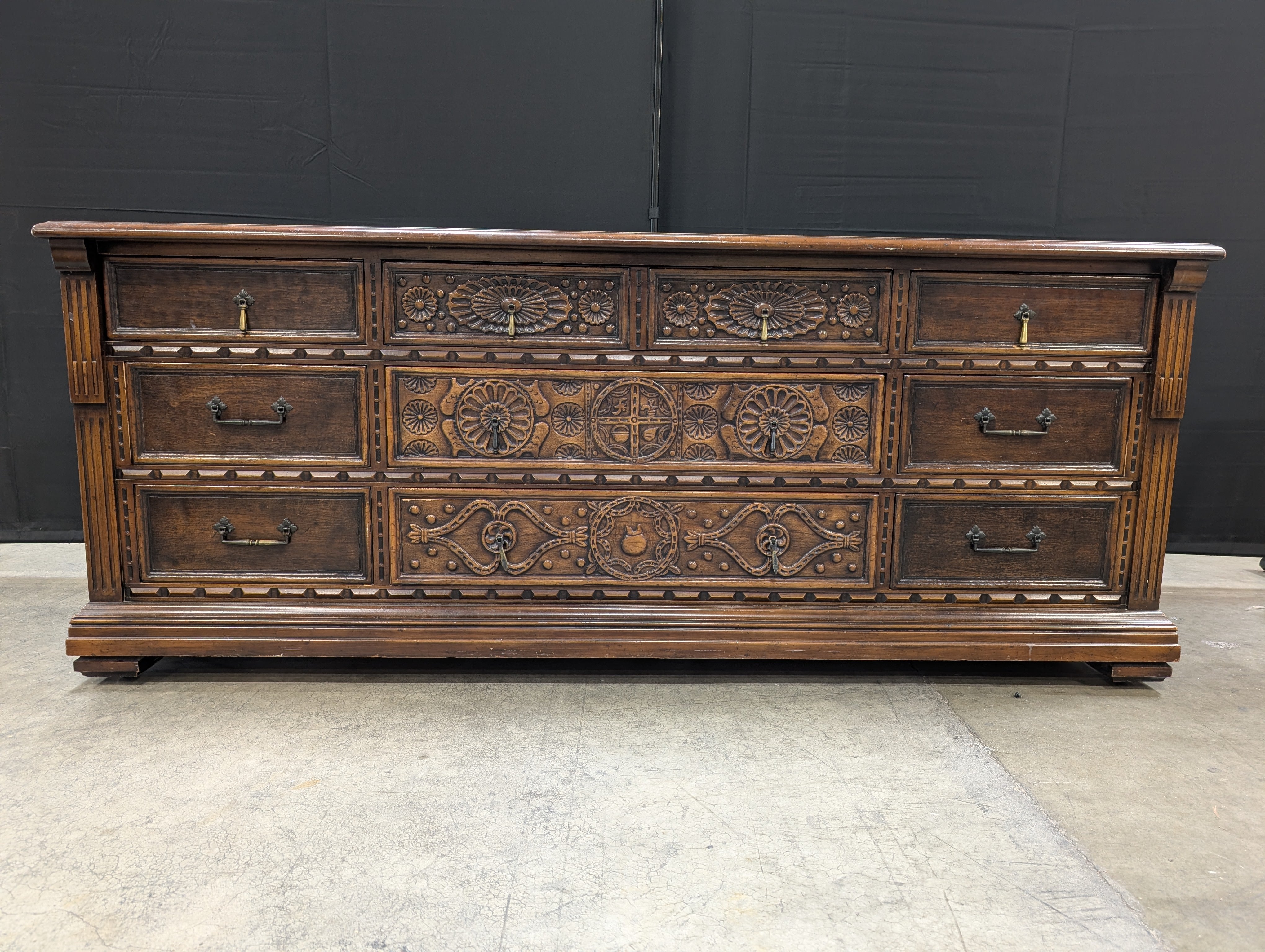John Widdicomb Carved Dark Wood Dresser