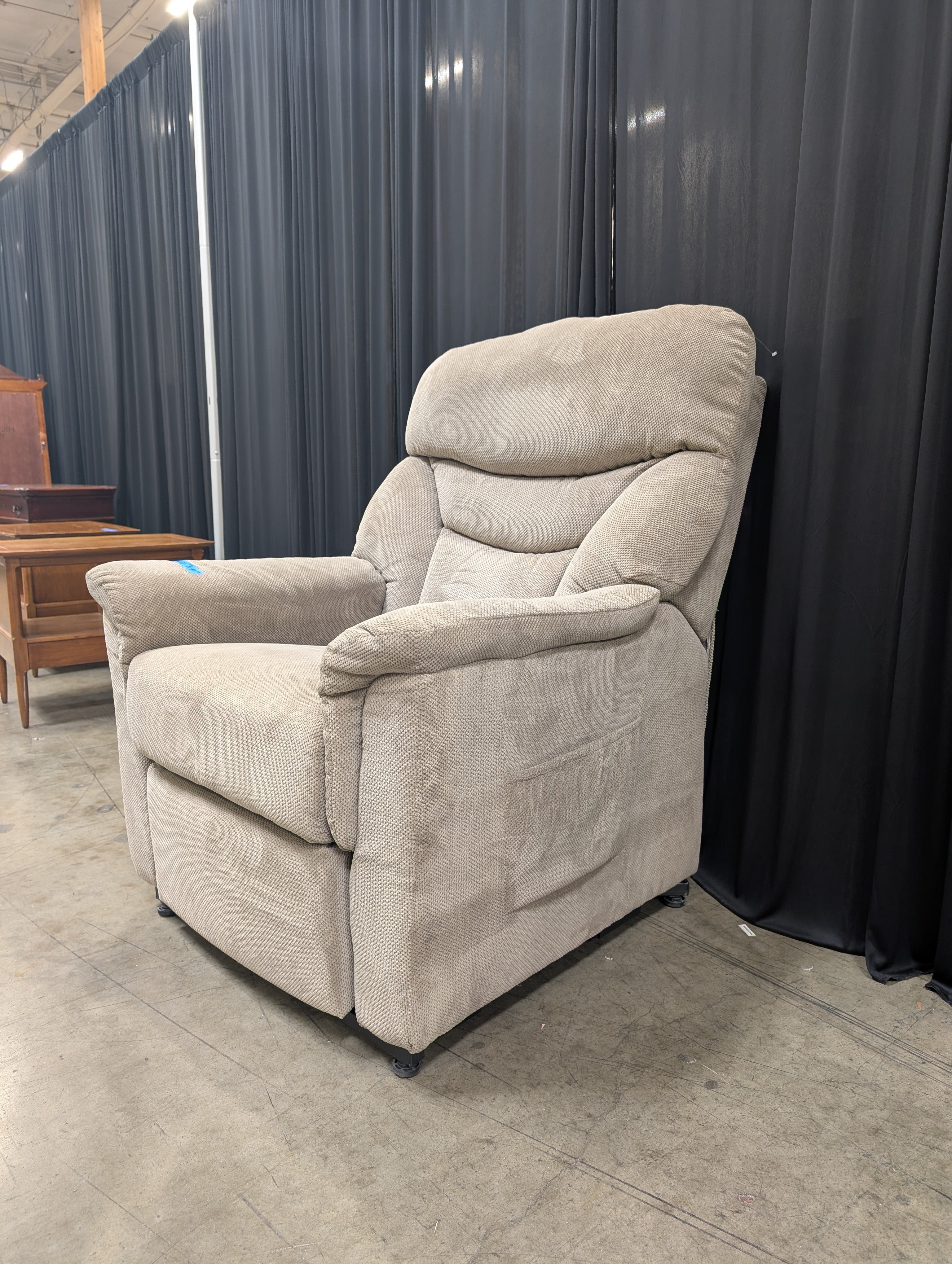 Light Beige Textured Fabric power Recliner