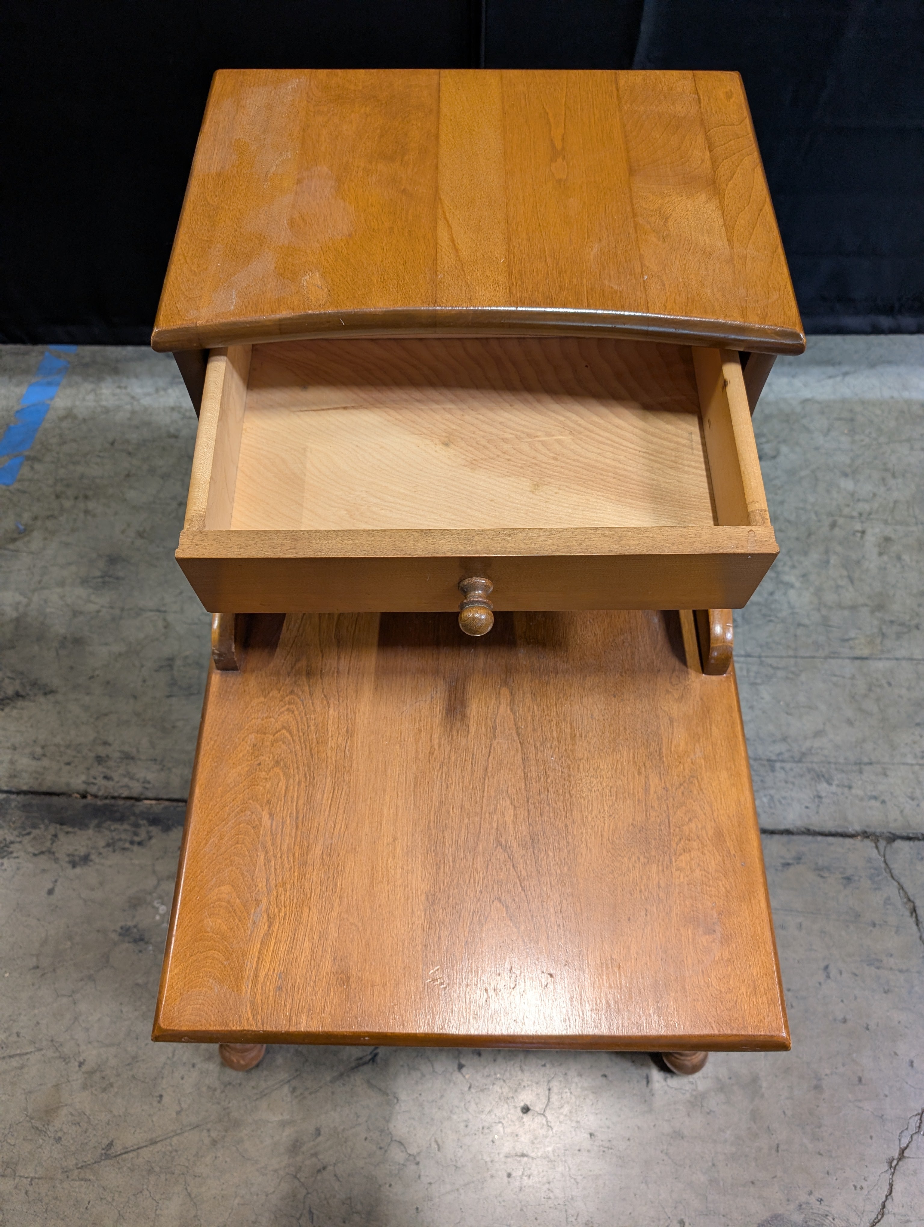 Honey-Toned Wood End Table with Drawer and Shelf