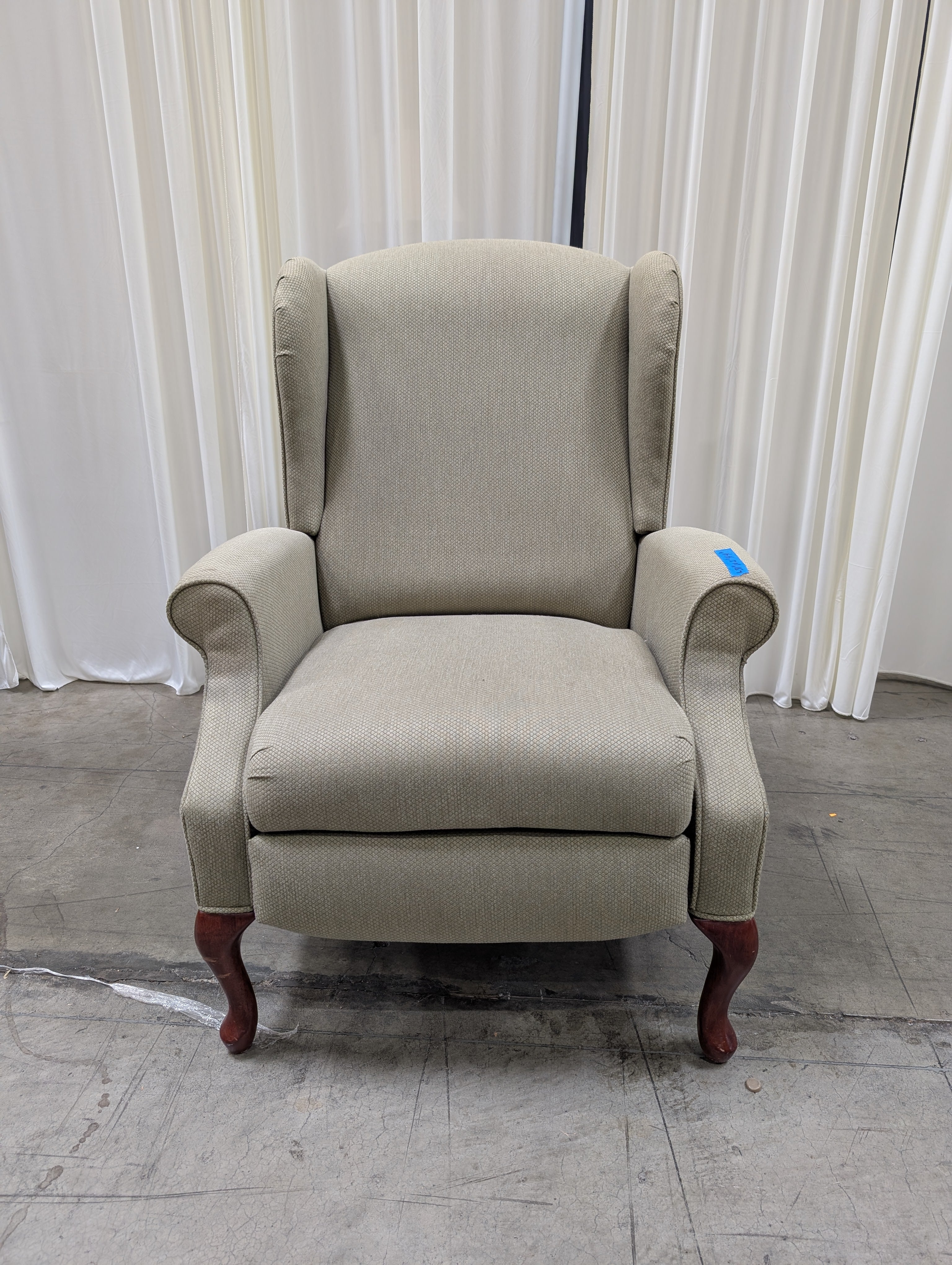 Textured Sage Green Upholstered Recliner with Rolled Arms