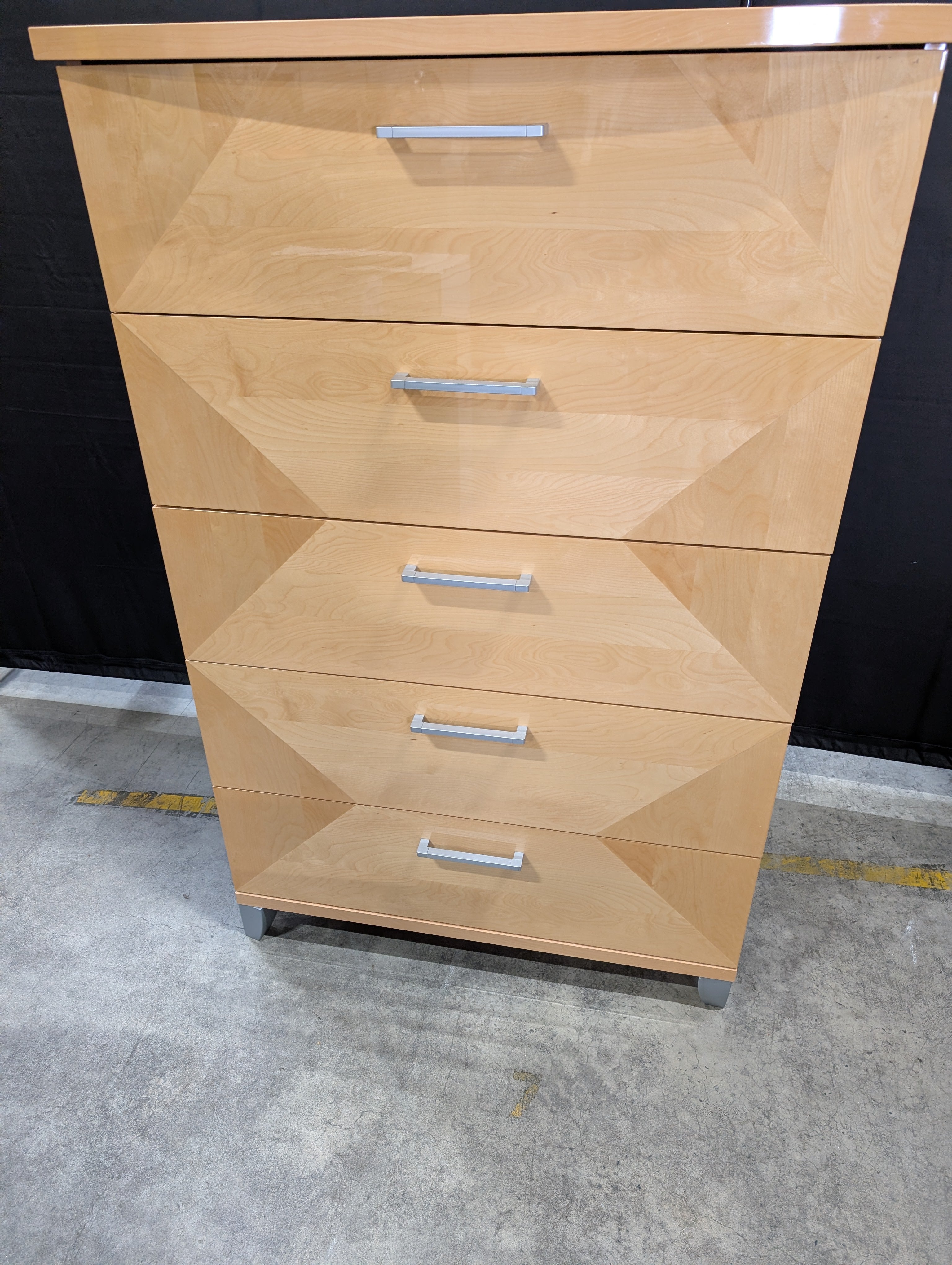 Hardwood Five-Drawer Chest with Geometric Fronts