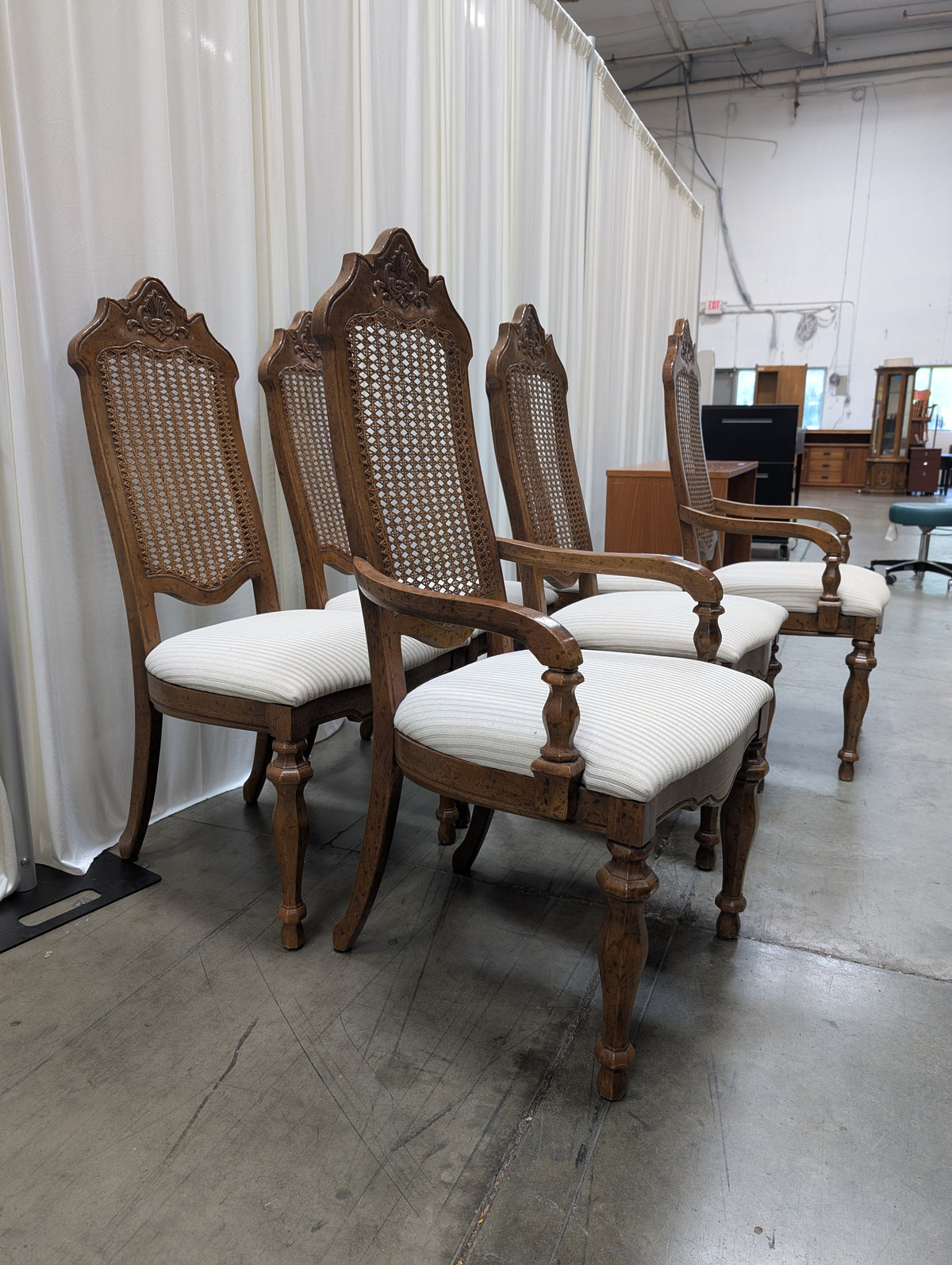 Set of Six Vintage Cane Back Dining Chairs in Wood