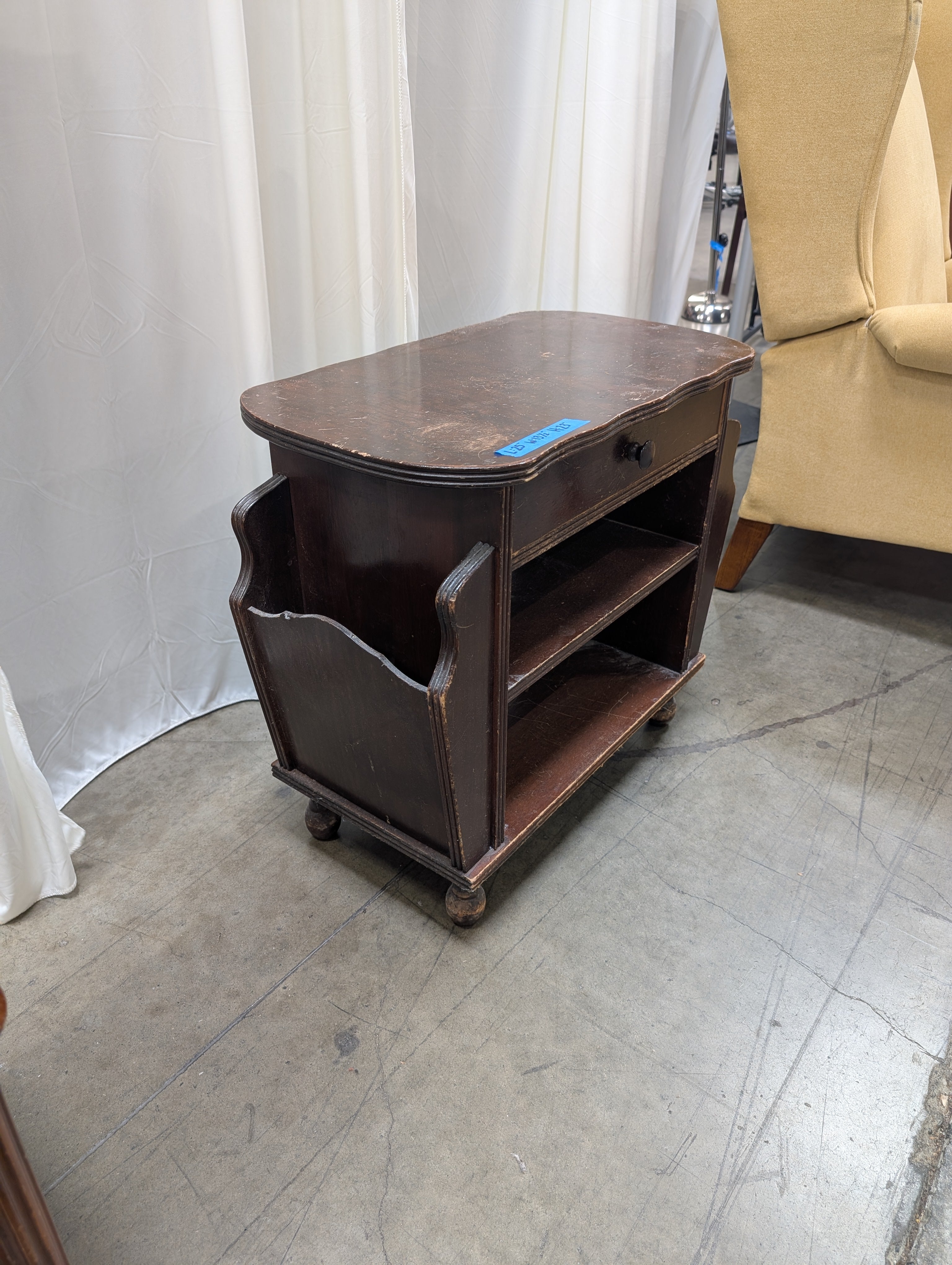 Vintage Dark Wood Nightstand with Shelves