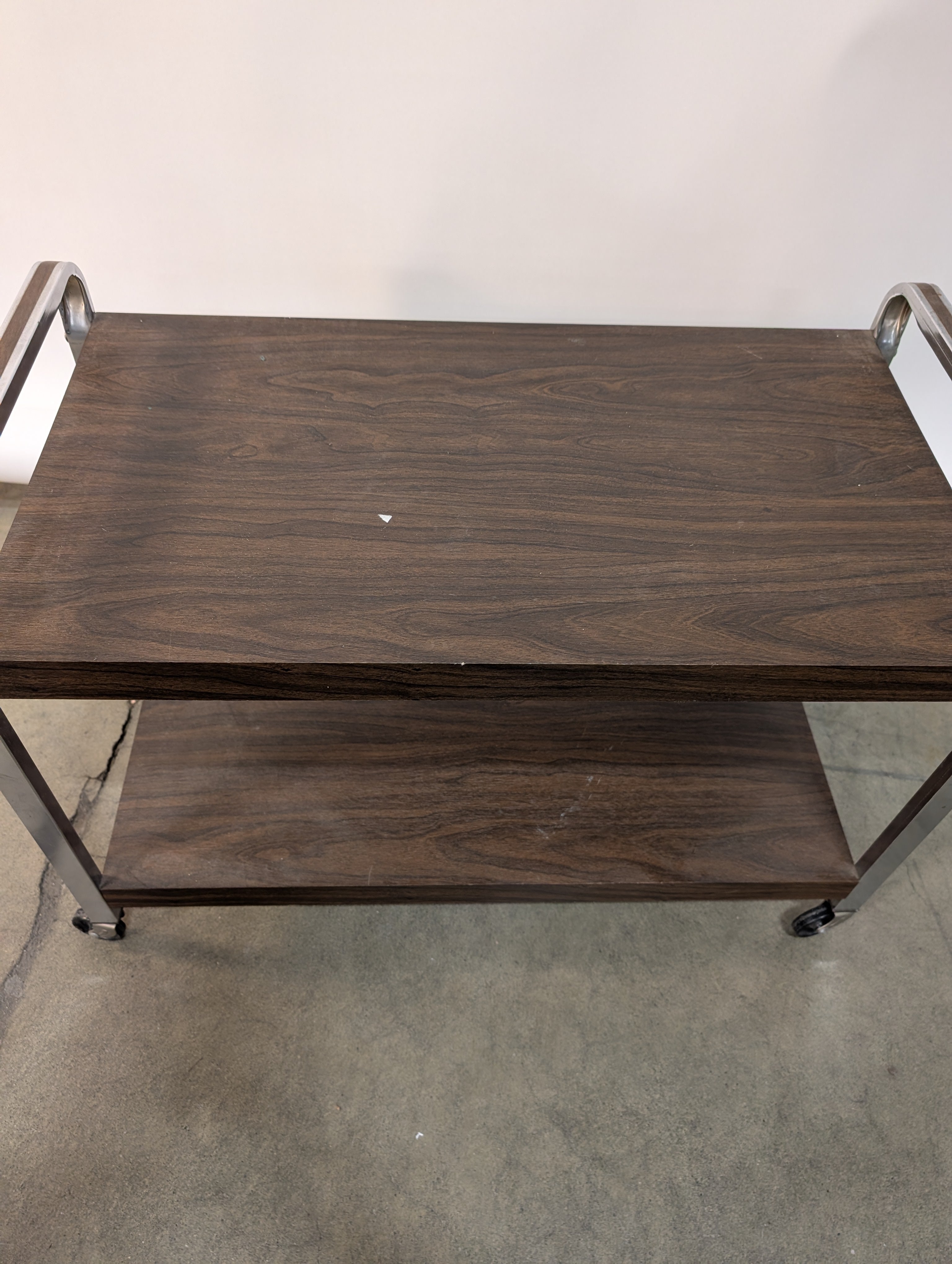 Vintage Mid-Century Style Two-Tier Serving Cart with Wood Grain Shelves