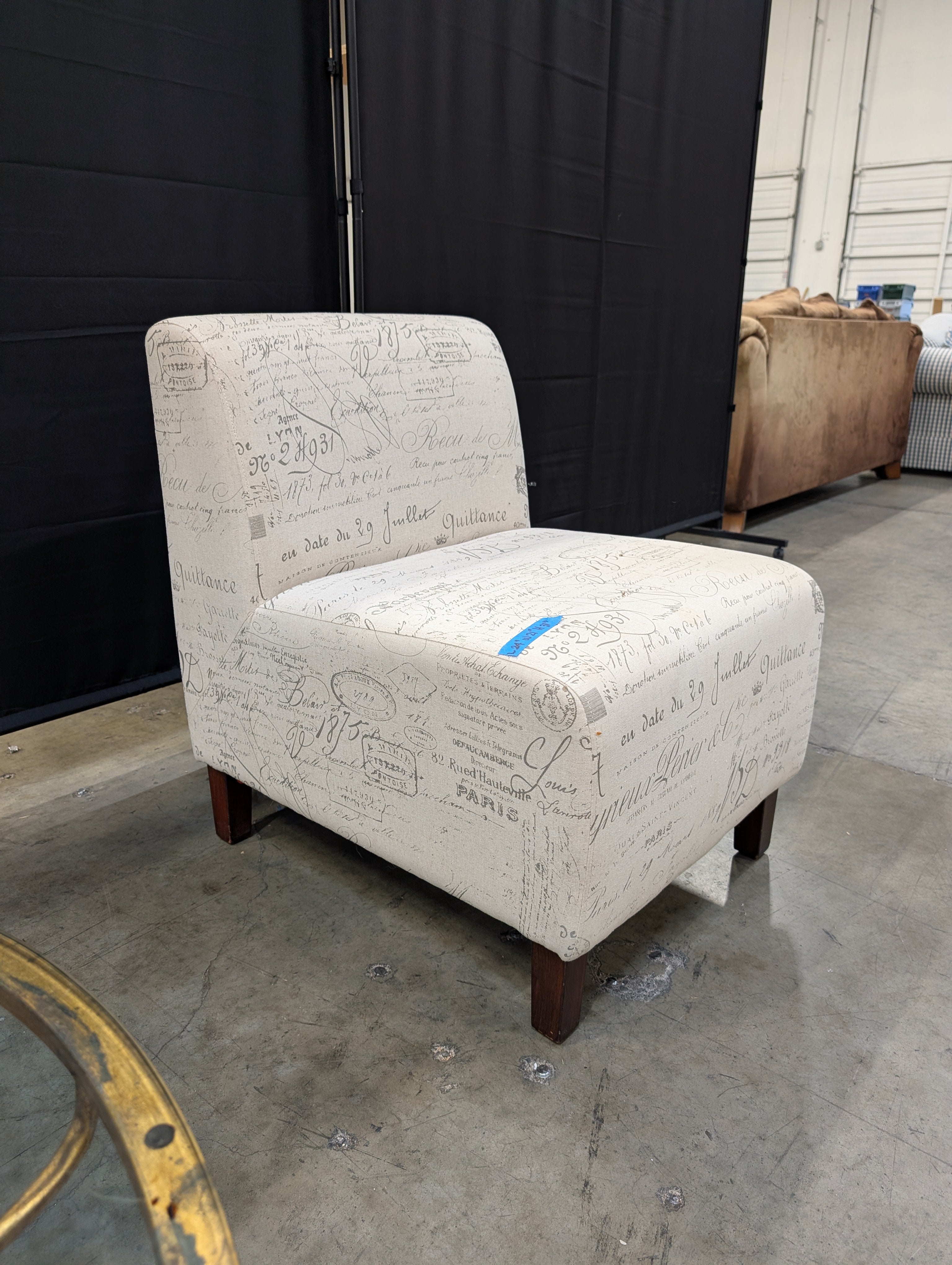 Parisian Script Upholstered Armless Accent Chair used