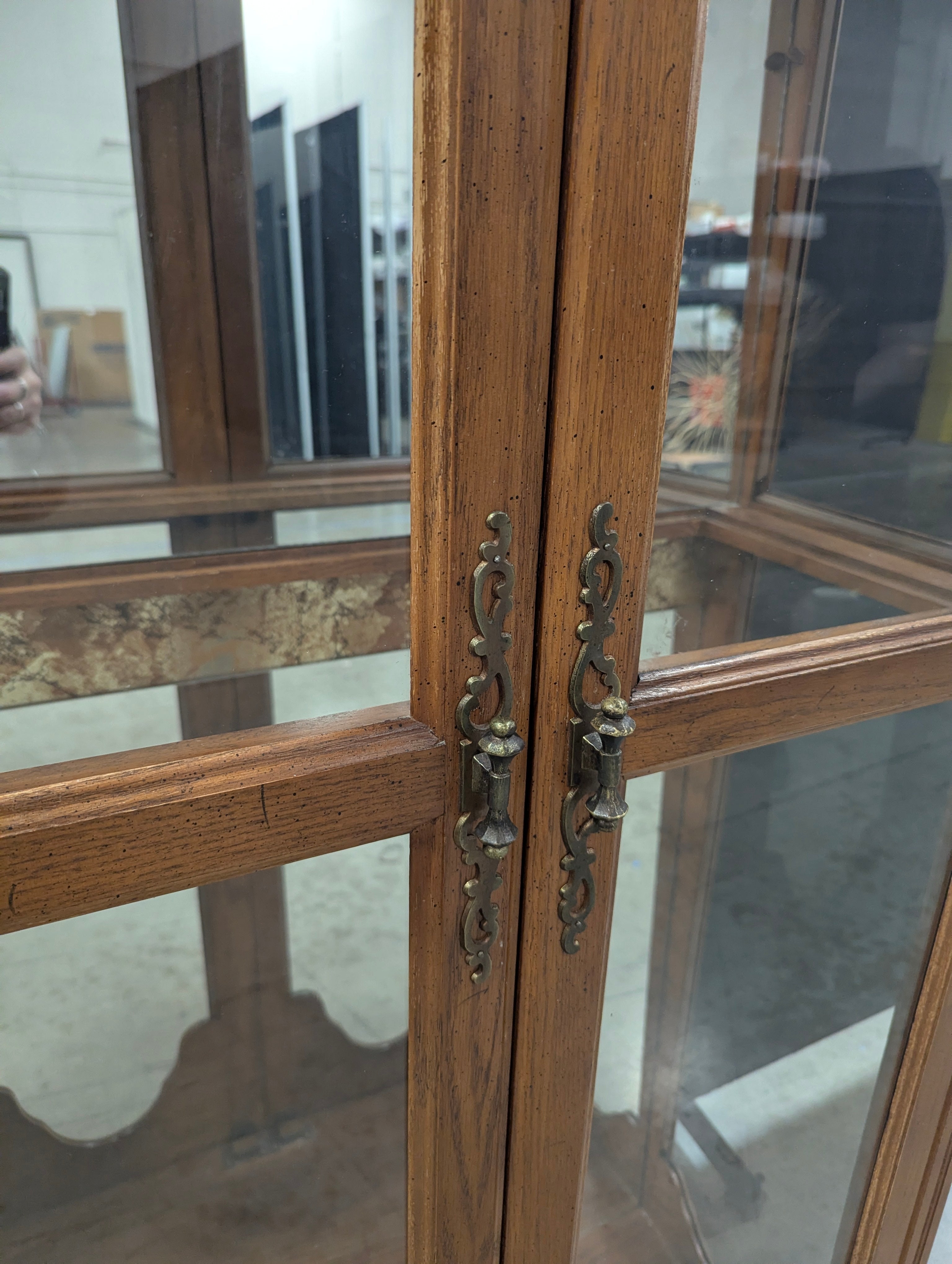 Traditional Wood and Glass Curio Cabinet with Arched Doors