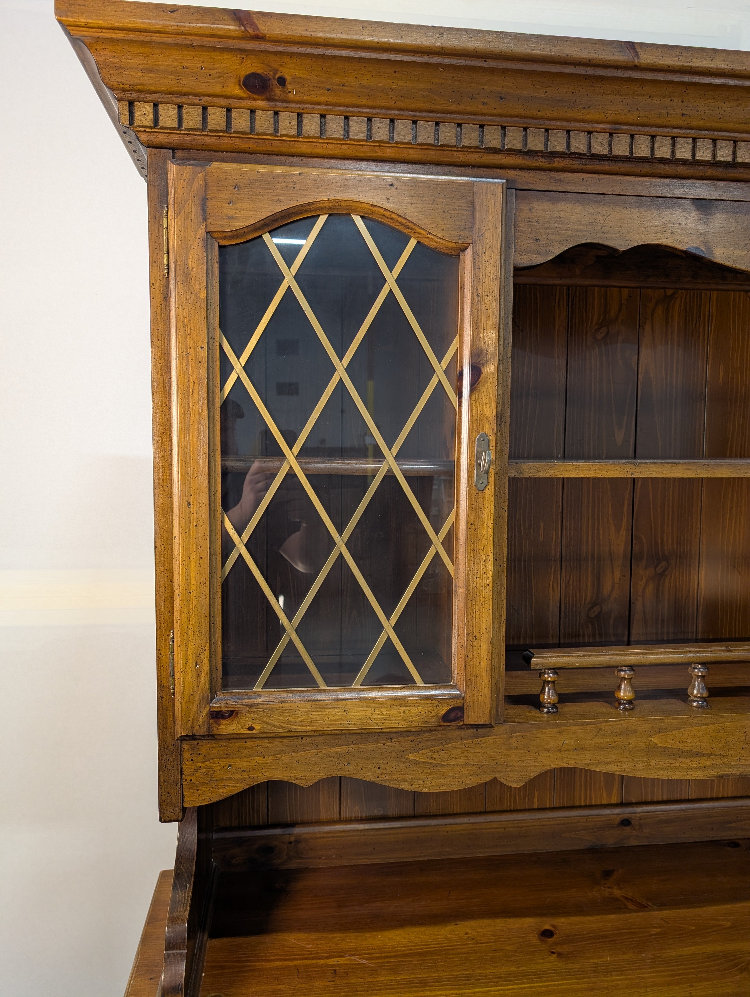 Rustic Hardwood Hutch with Glass-Front Cabinets