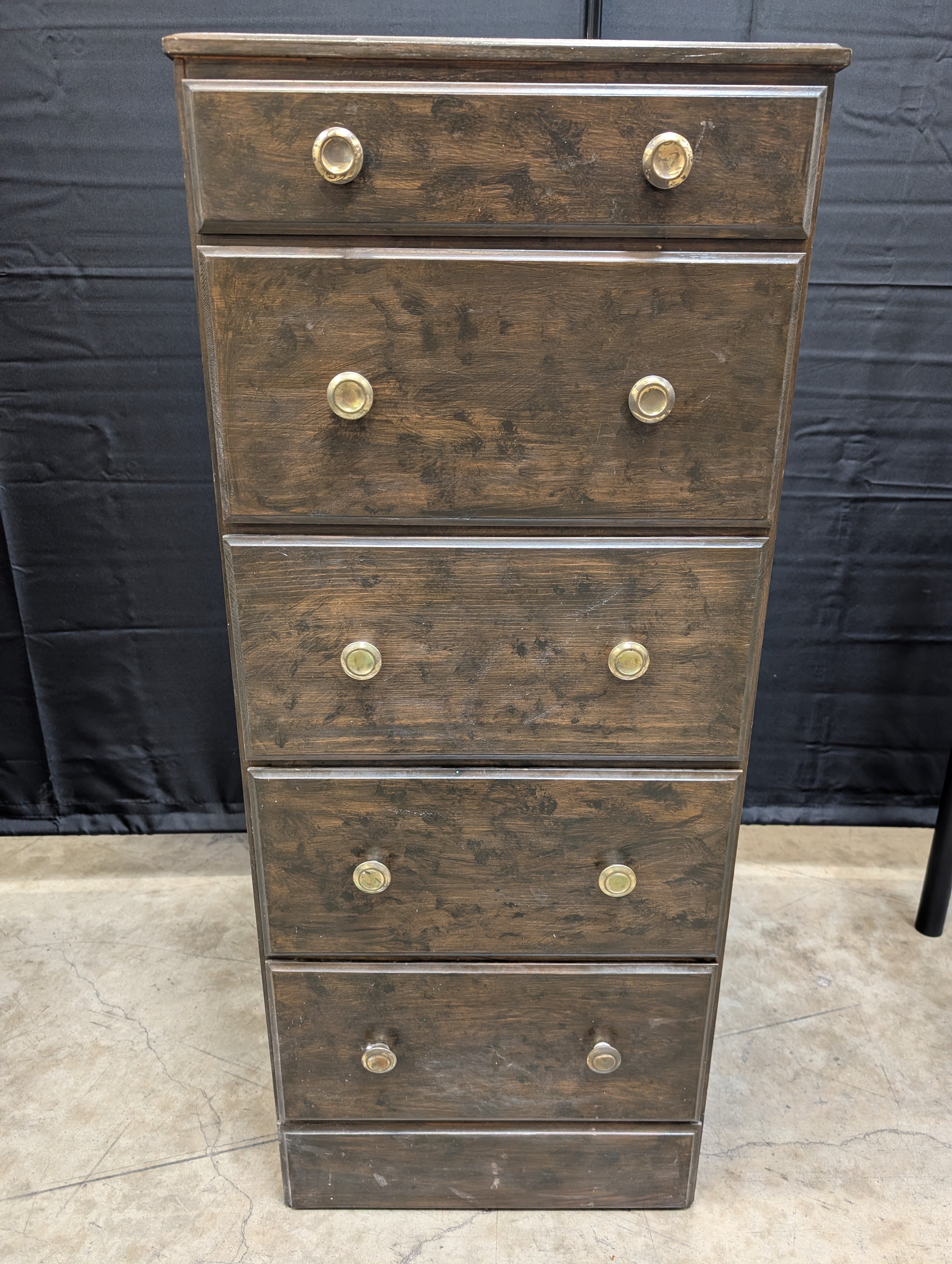 Narrow 5-Drawer Wood Storage Chest with Brass-Toned Knobs