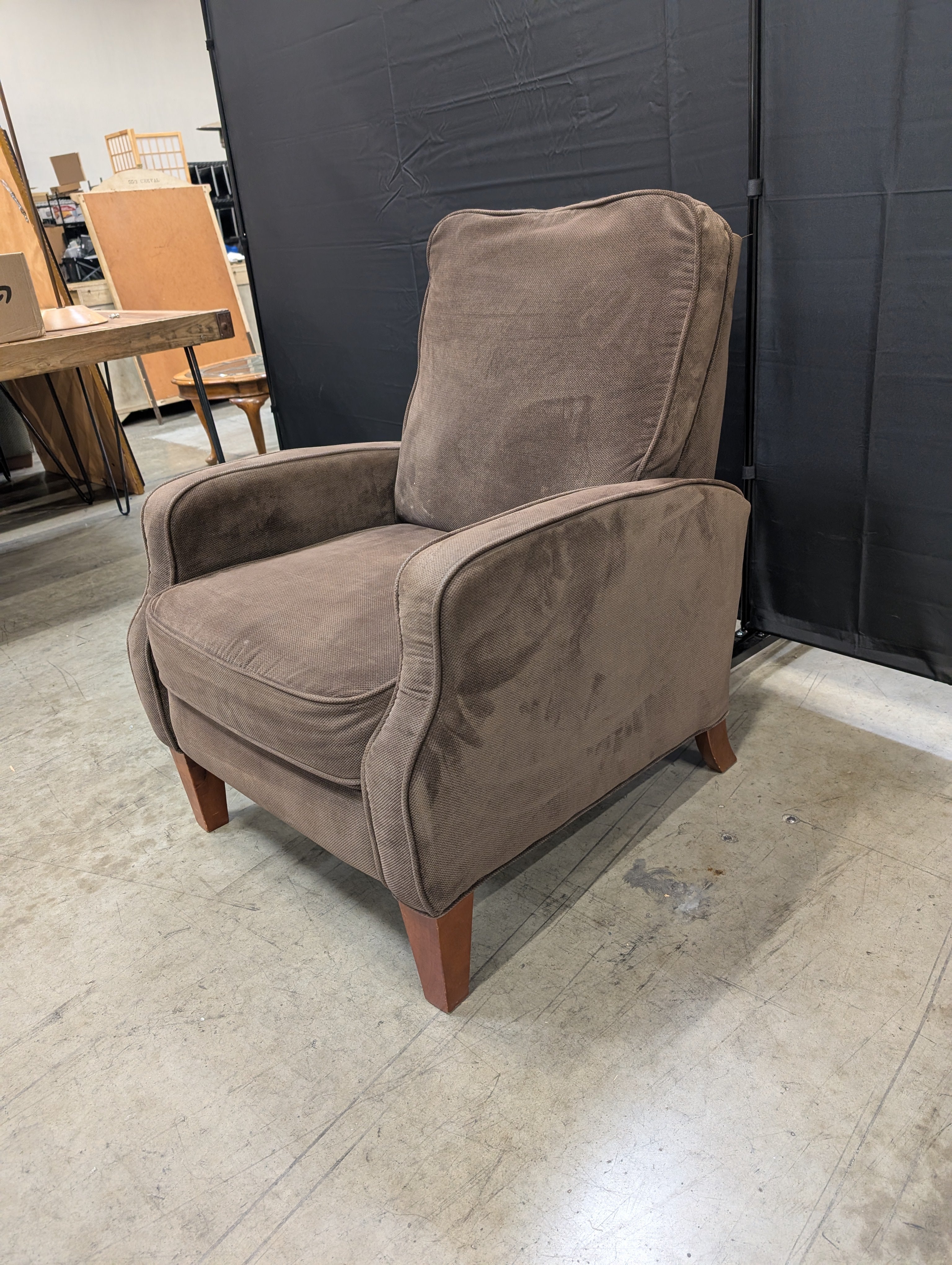 Cozy Brown Textured Fabric Armchair with Wood Legs