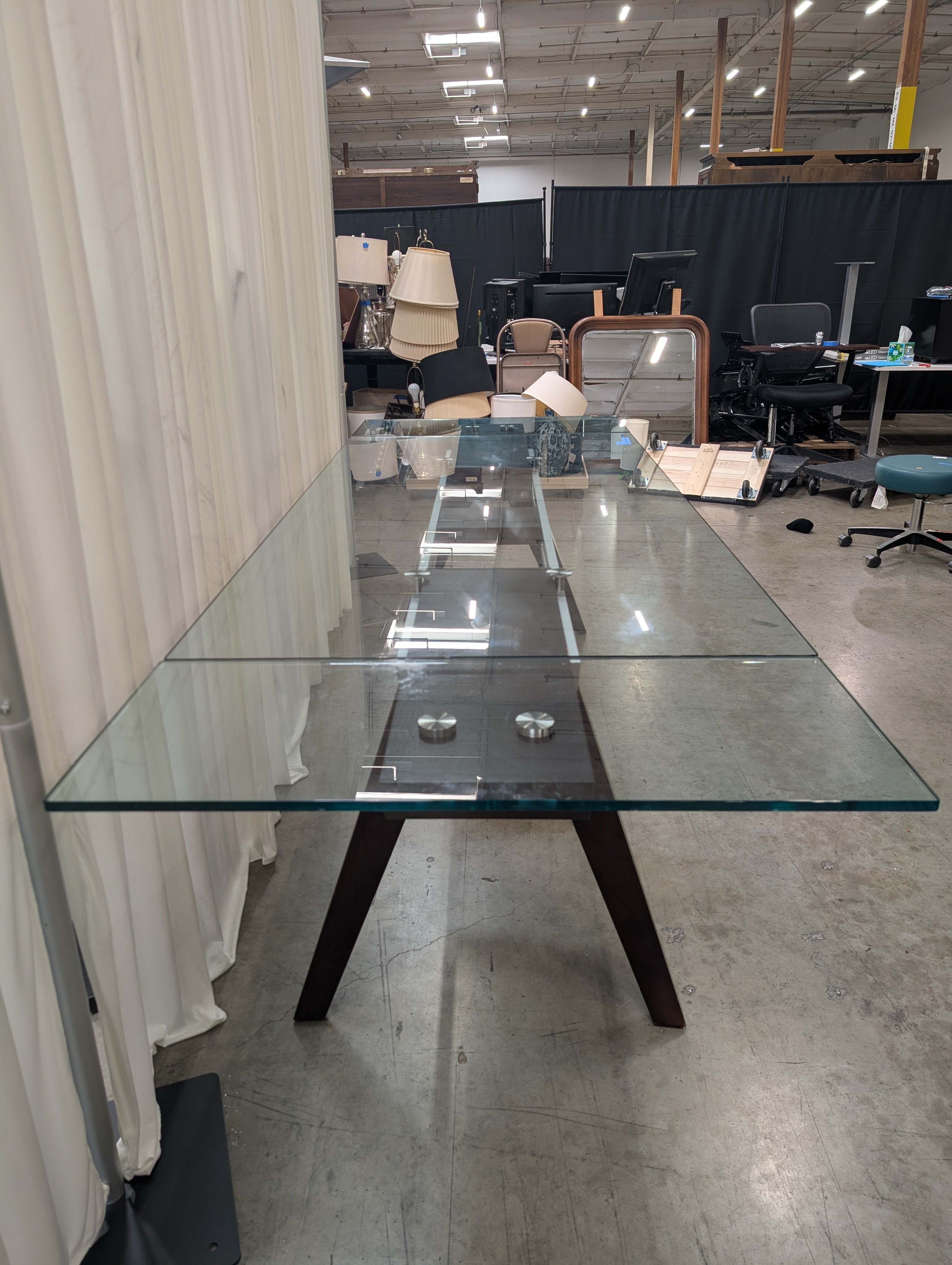 Smoked Glass Extending Dining Table in Dark Wood