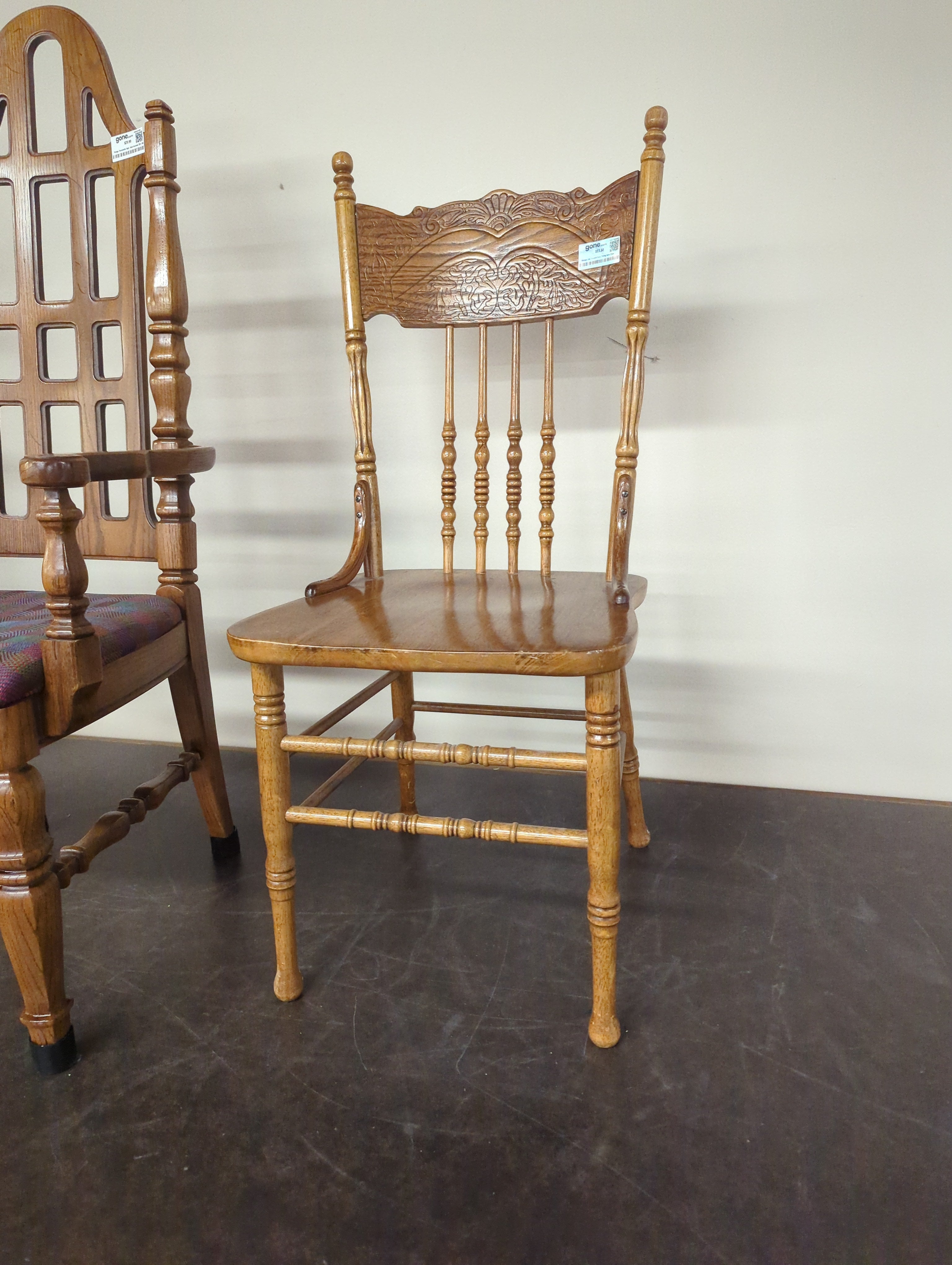 Vintage Oak Pressed Back Dining Side Chair