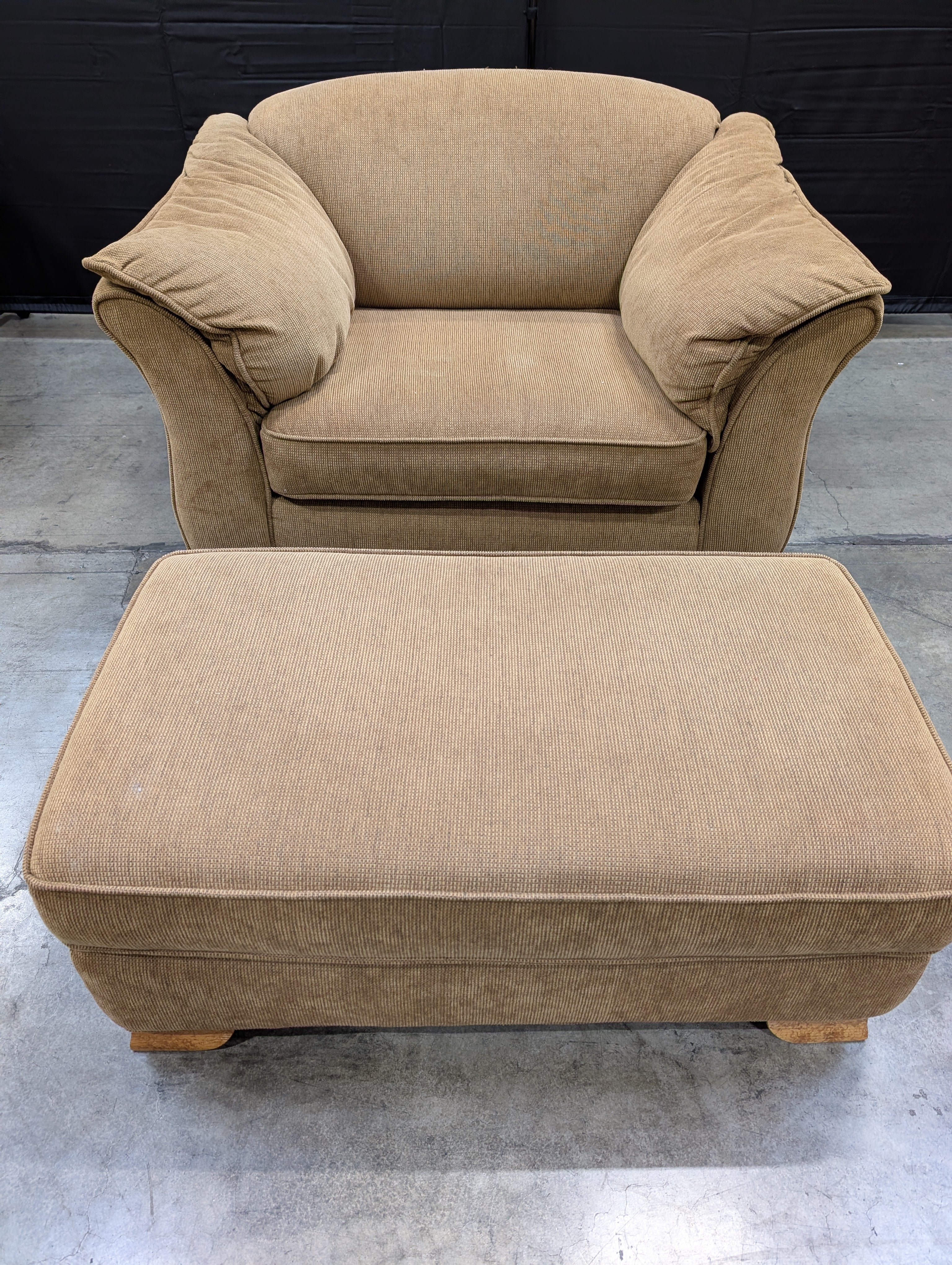 Large Plush Fabric Armchair and Matching Ottoman
