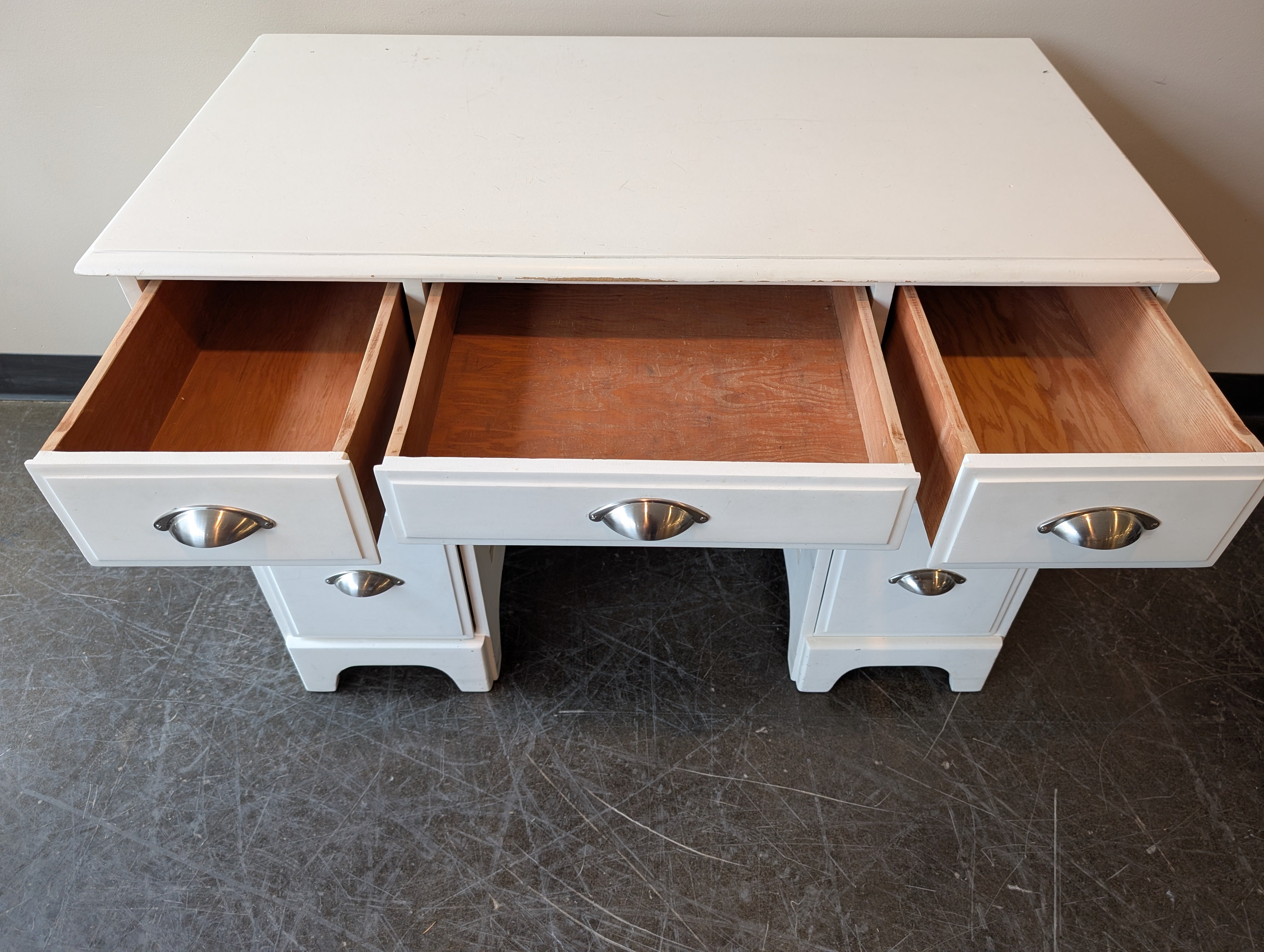 Two-Tone Pedestal Desk with Silver Cup Pulls
