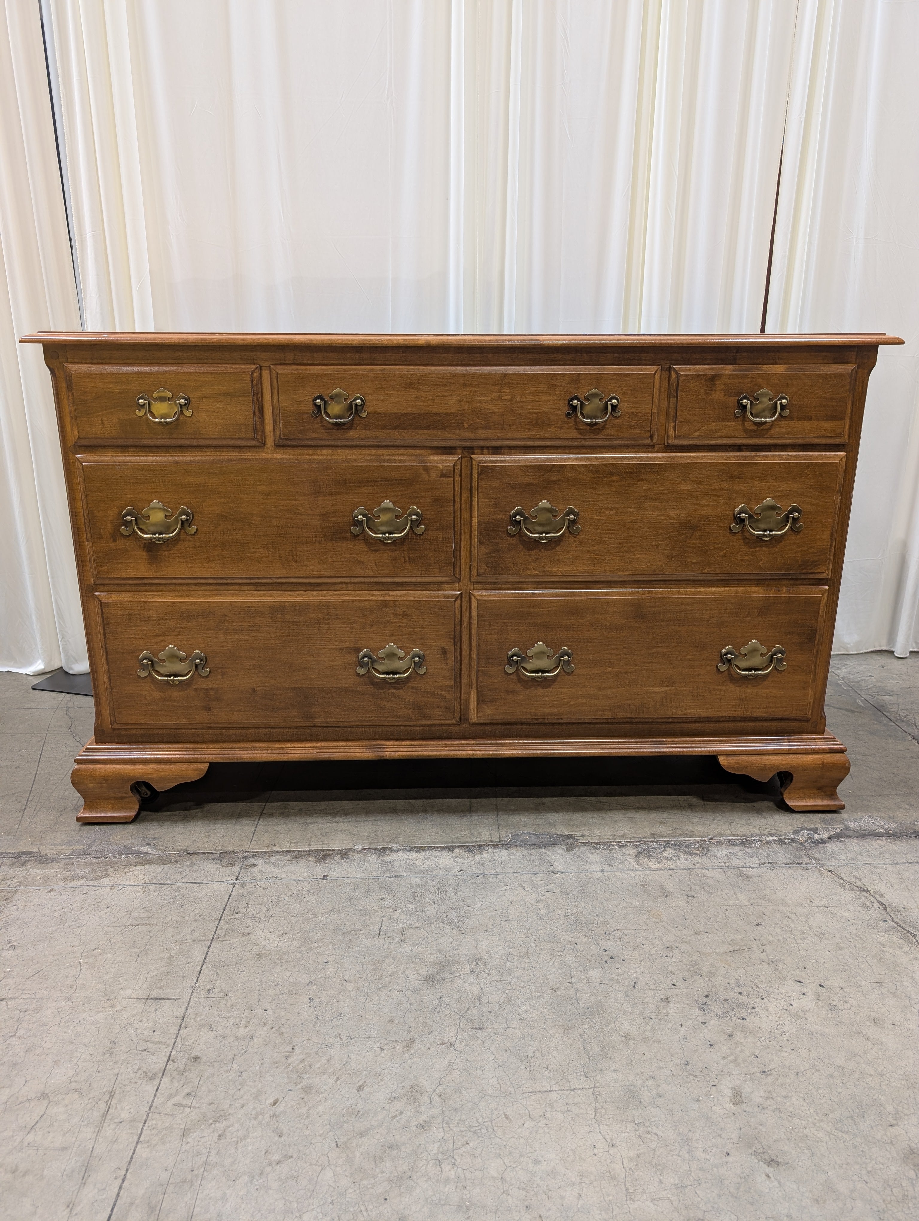 Traditional Ethan Allen Brown Wood Dresser with Brass Hardware