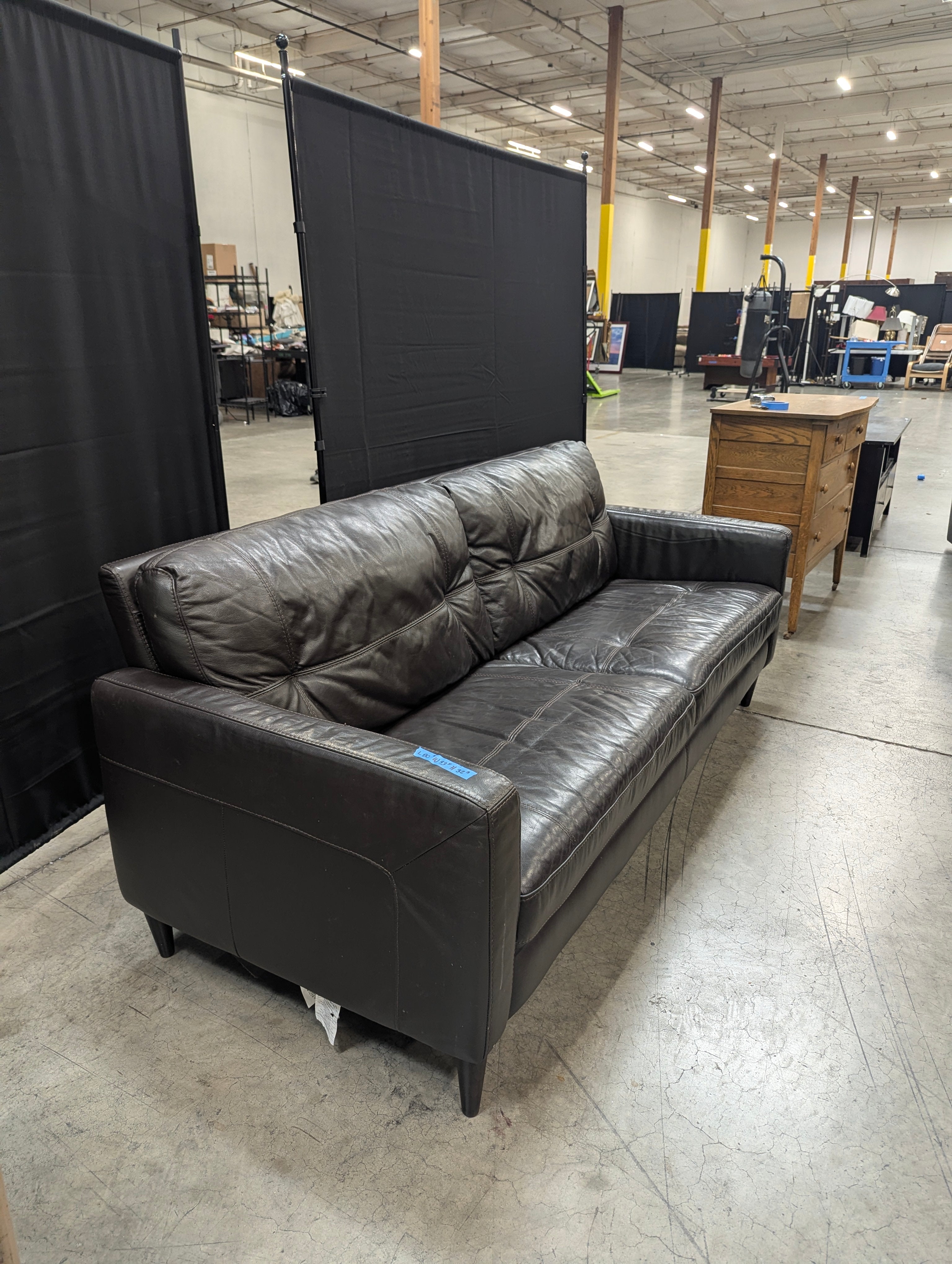 Contemporary Dark Brown Leather Two-Seater Sofa