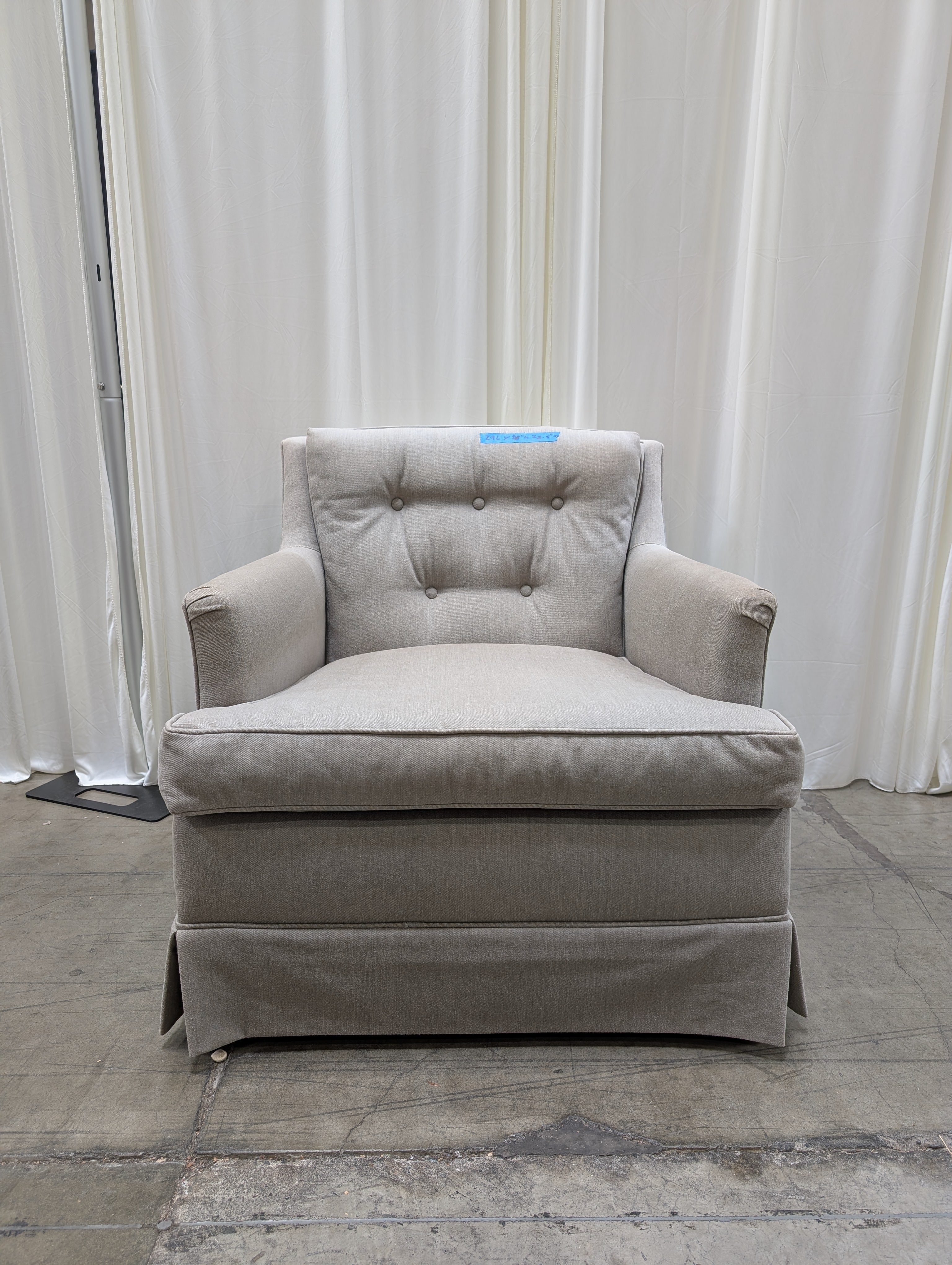 Beige Tufted Fabric Armchair with Skirted Base