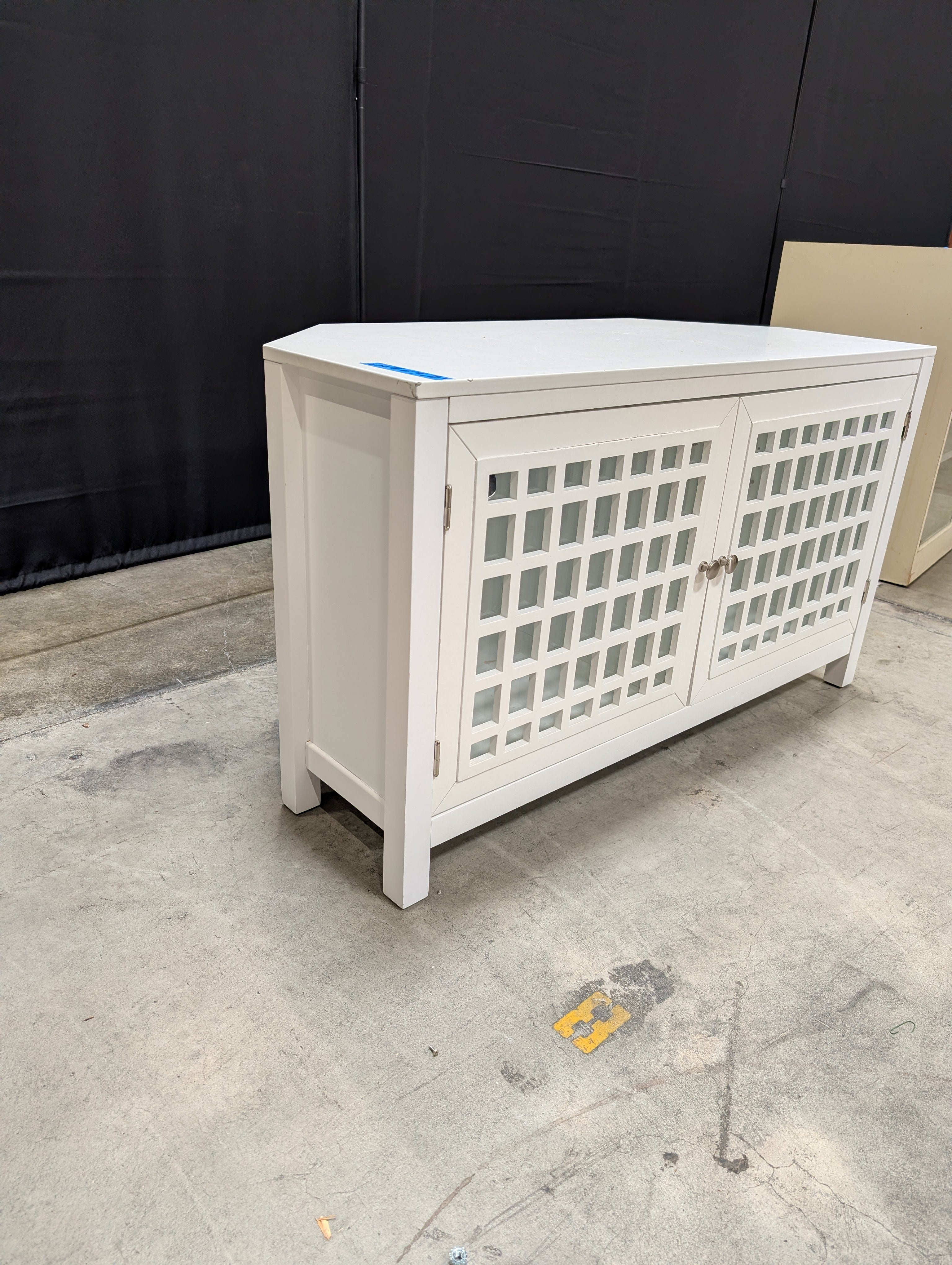 White Lattice Door Accent Storage Cabinet