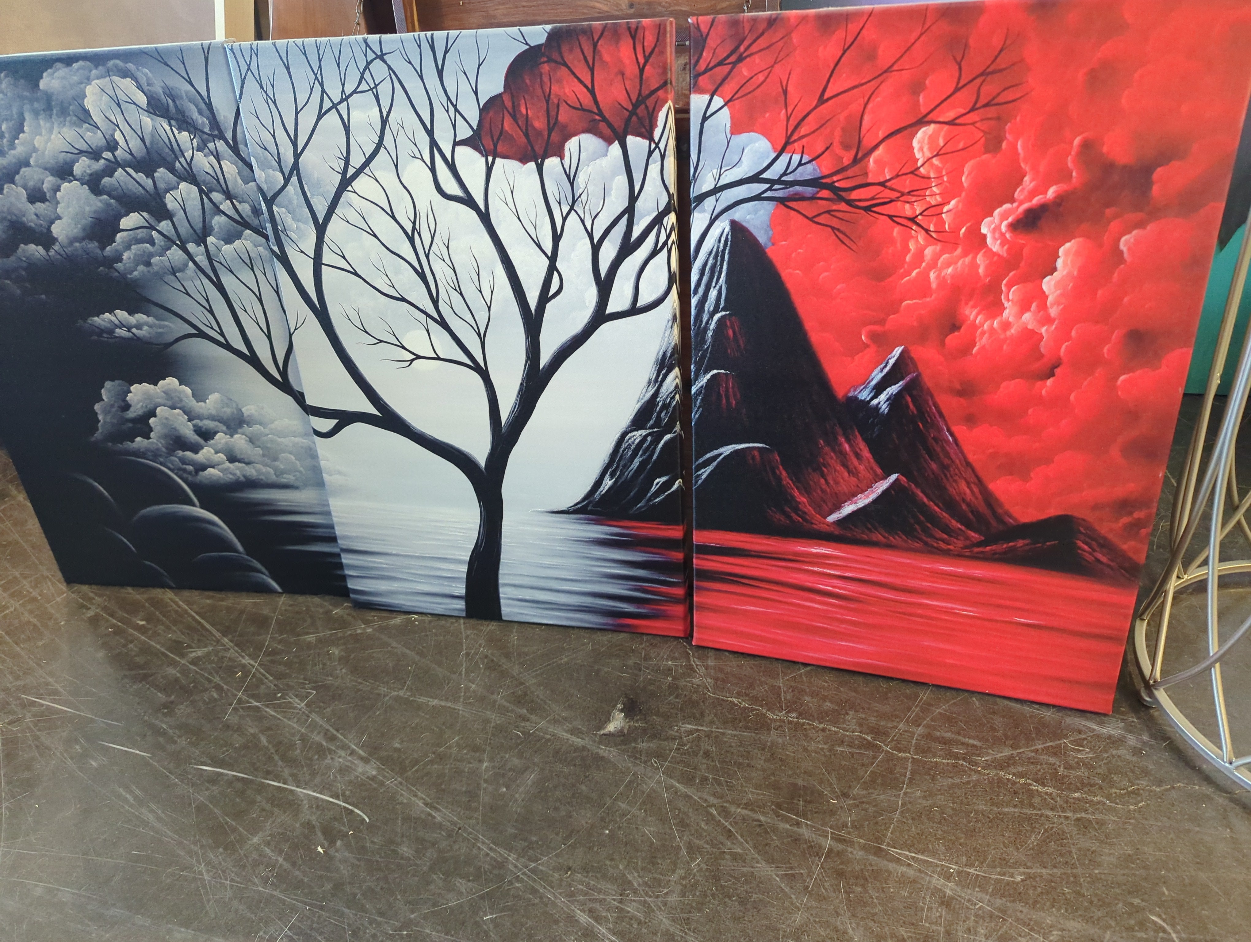 Eruption At Night Three Piece Art Print