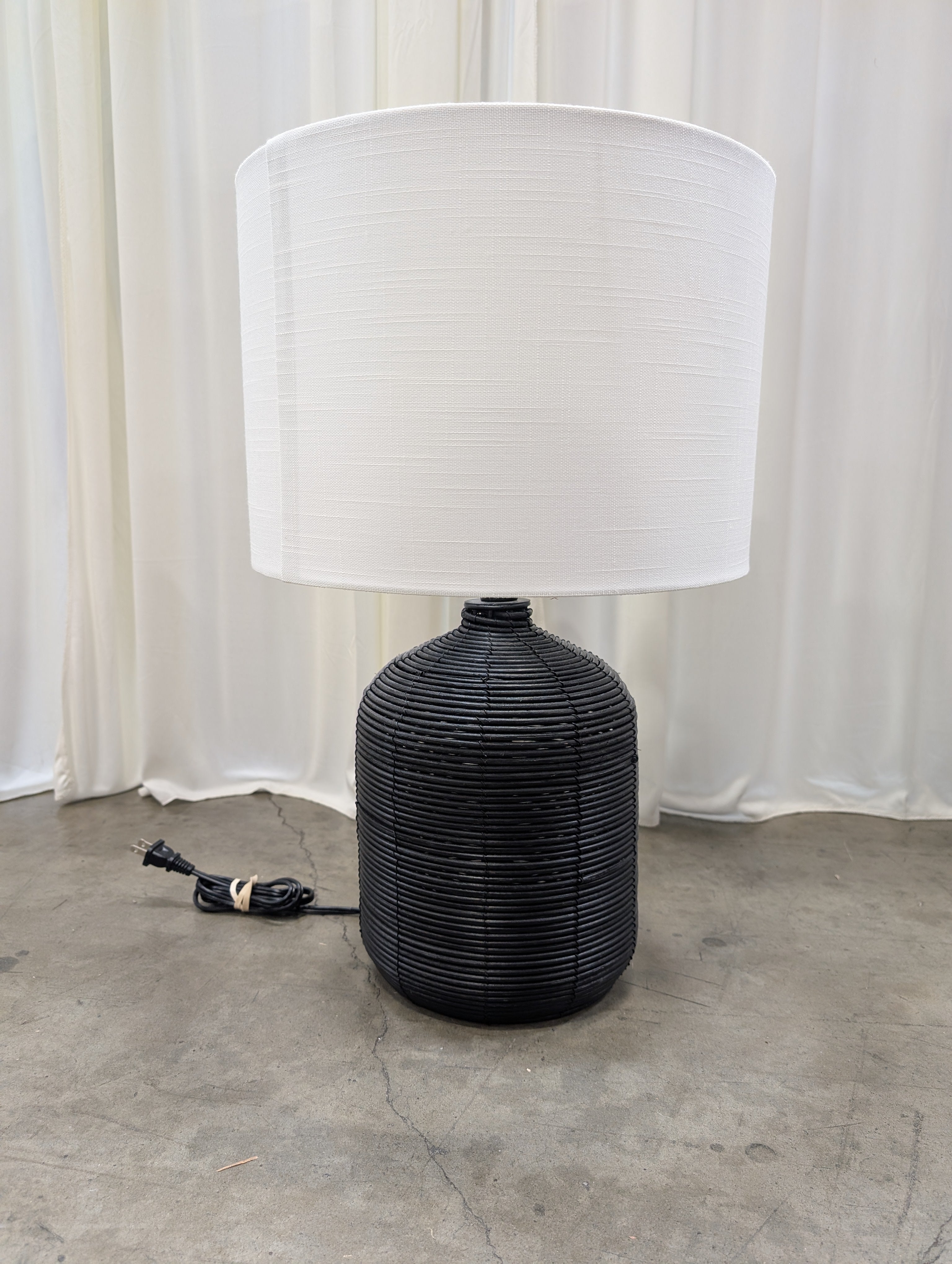 Black Woven Table Lamp with Drum Shade