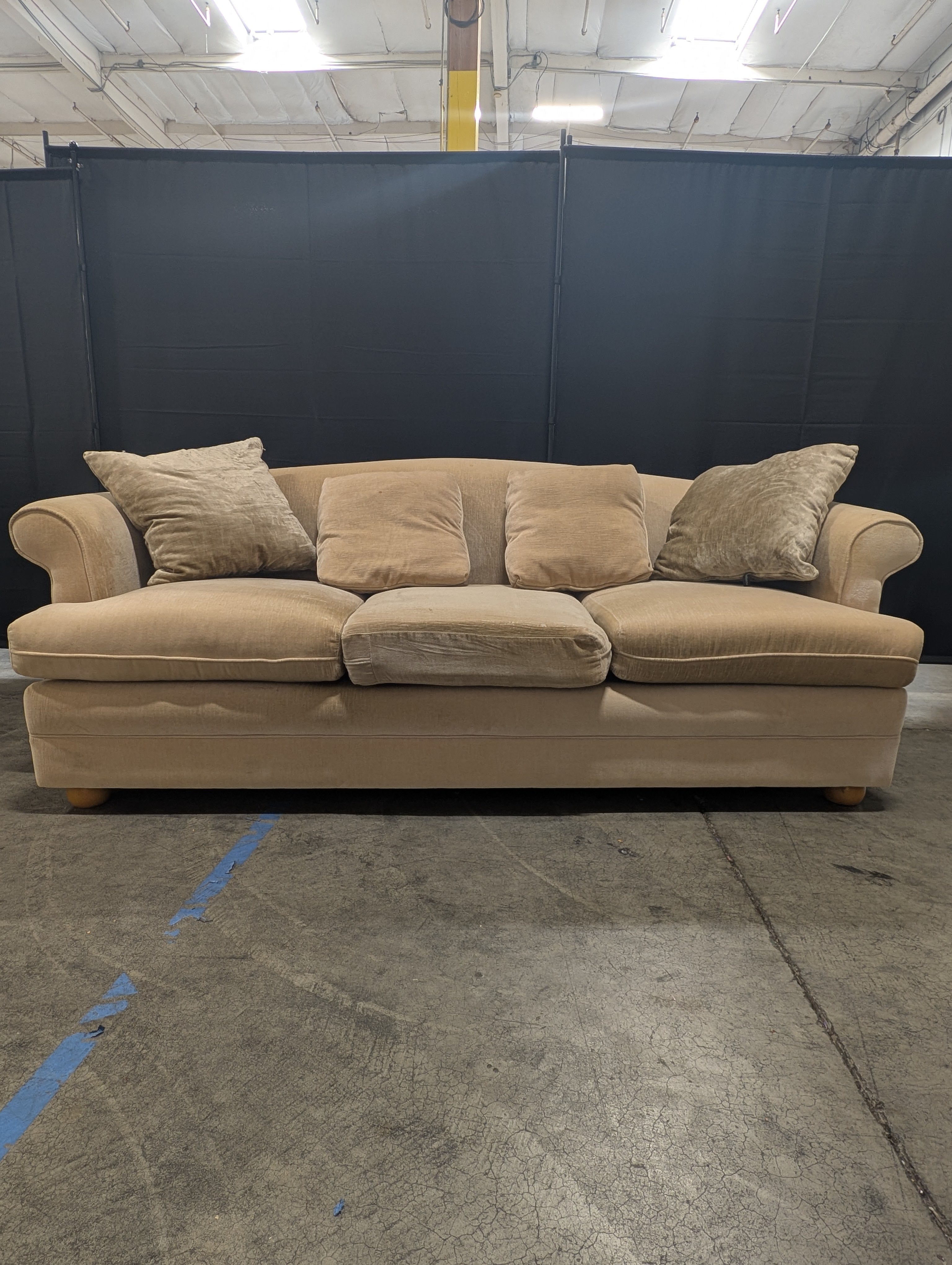 Neutral Fabric Upholstered Sofa with Rolled Arms