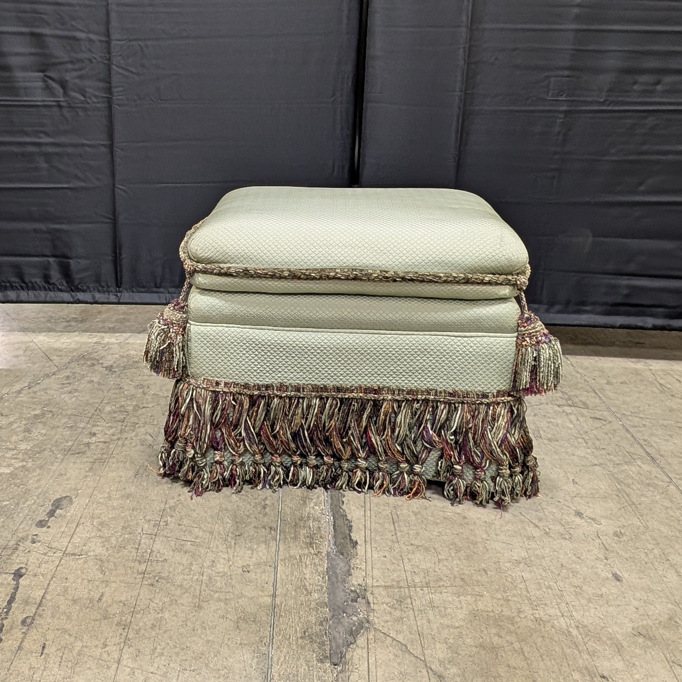 Textured Upholstered Cushion with Tassel Fringe Trim