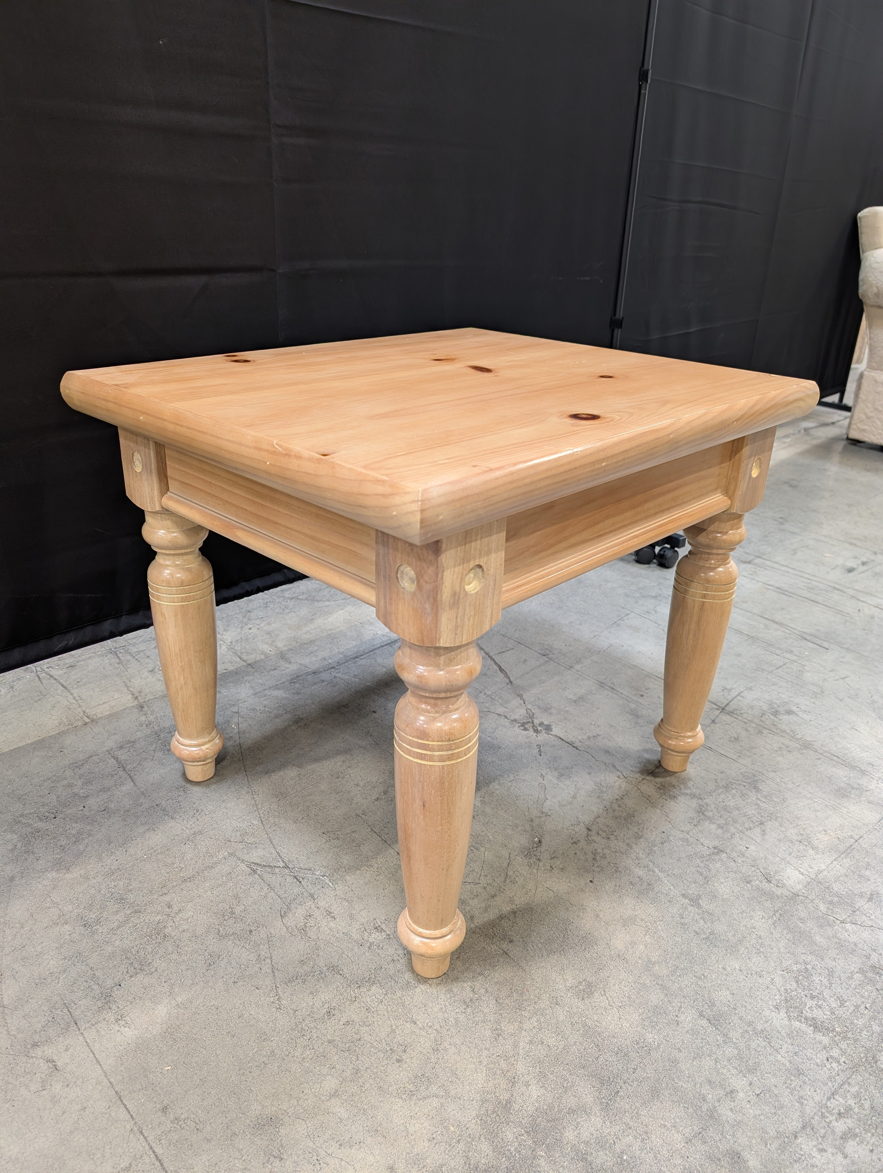 Natural Pine Wood Side Table with Turned Legs