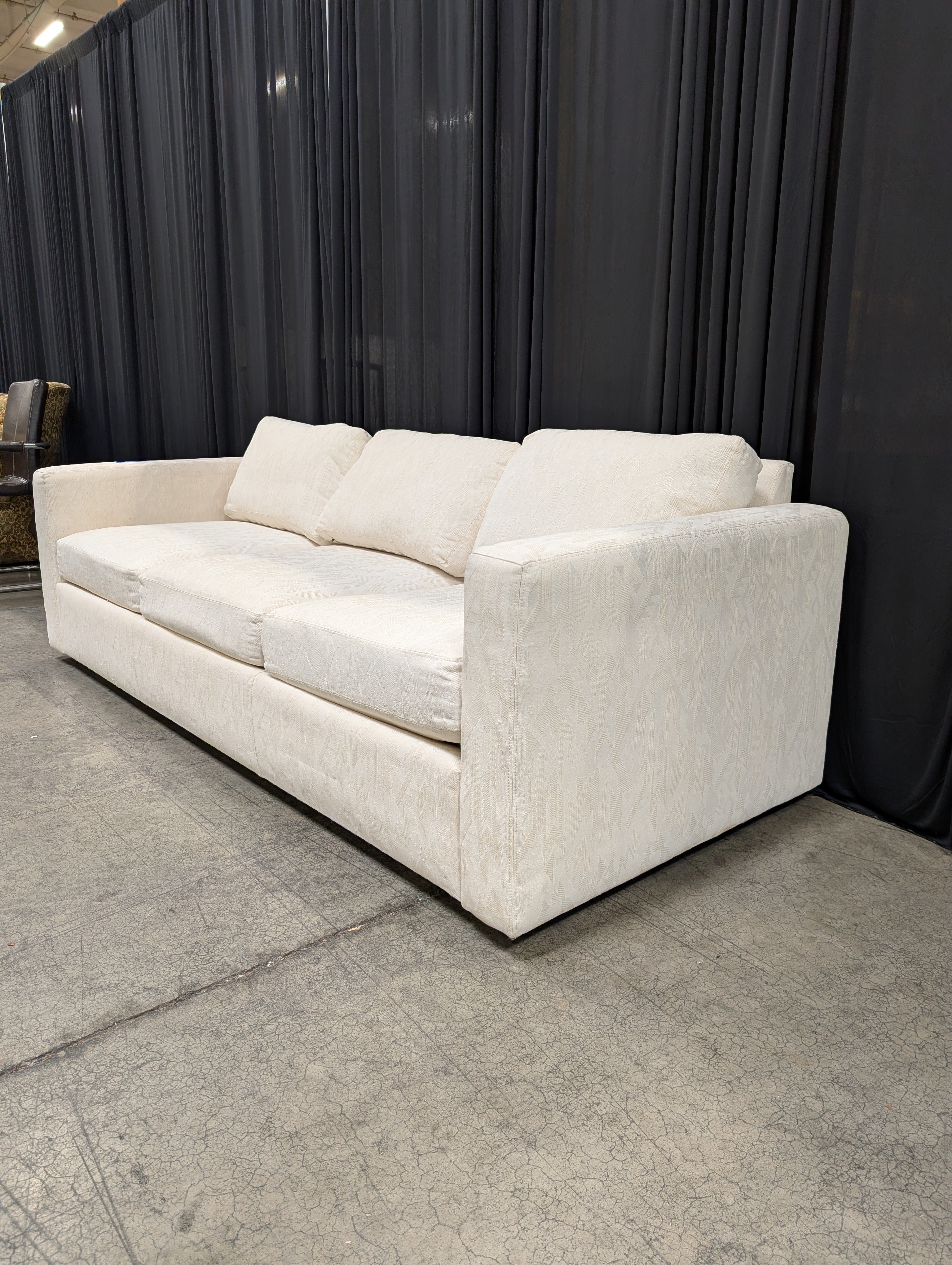 White Textured Fabric Three-Cushion Couch