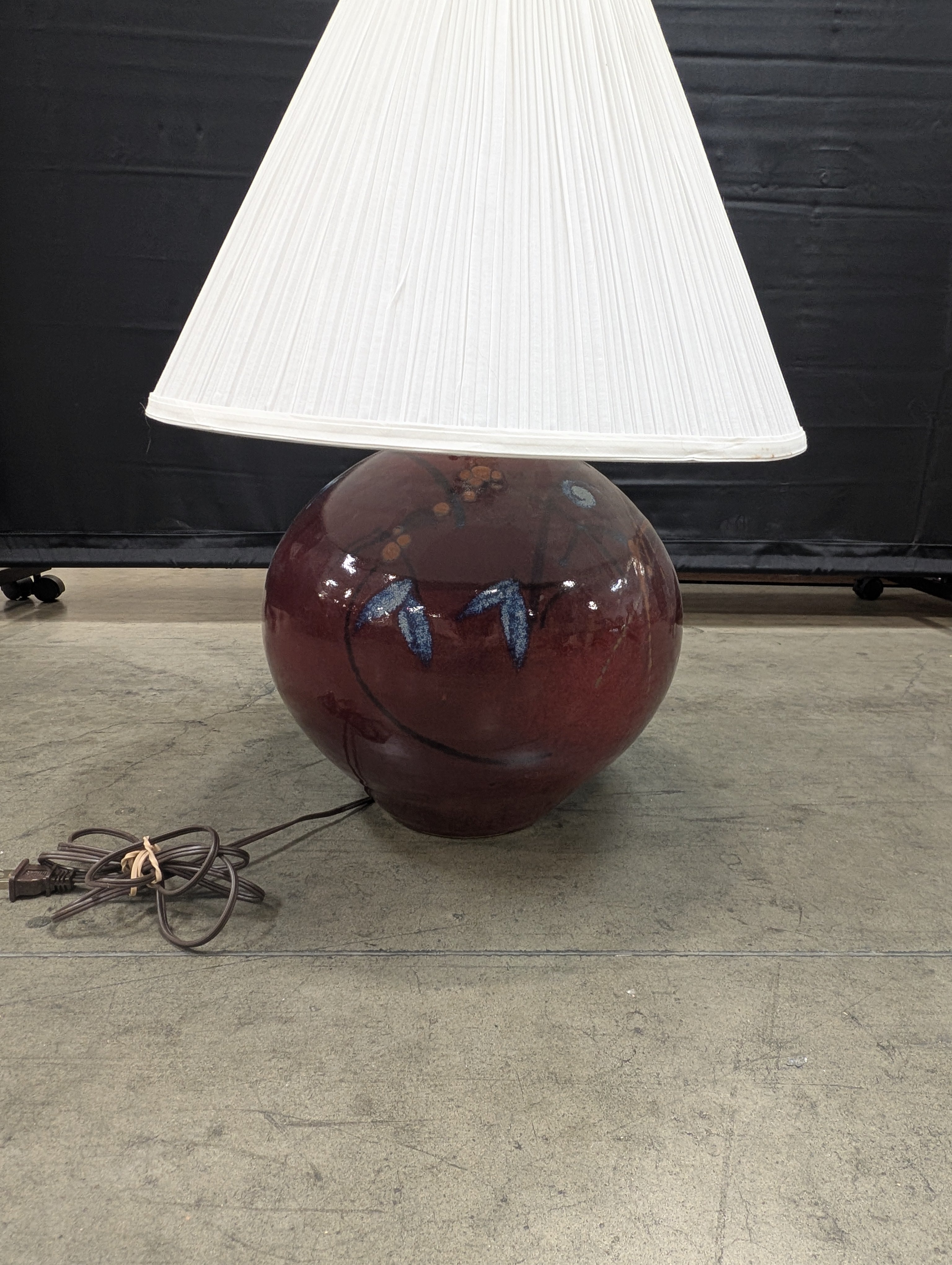 Artisan Glazed Ceramic Table Lamp with Floral Design
