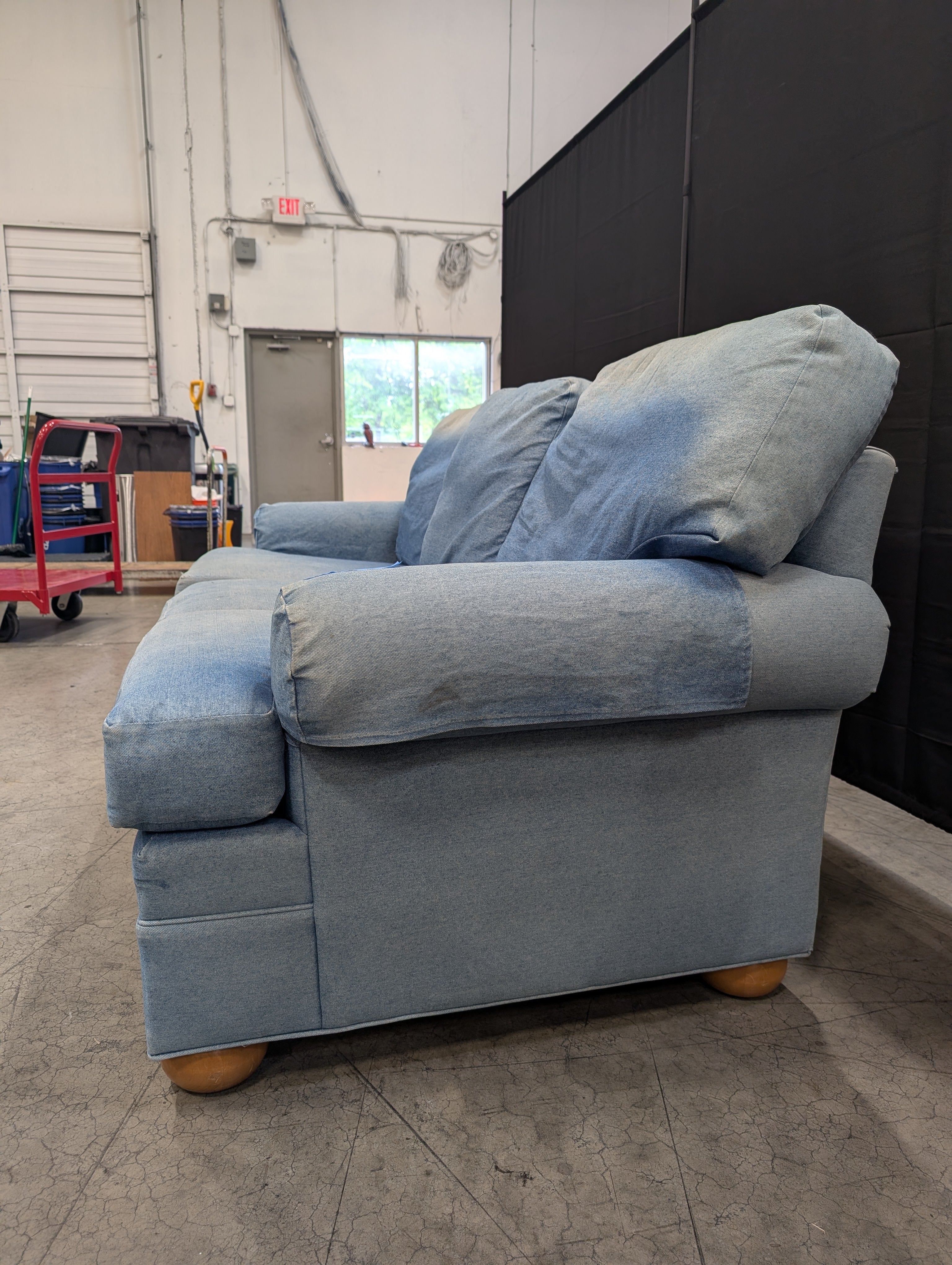 Ethan Allan Distressed Denim Three-Seater Sofa