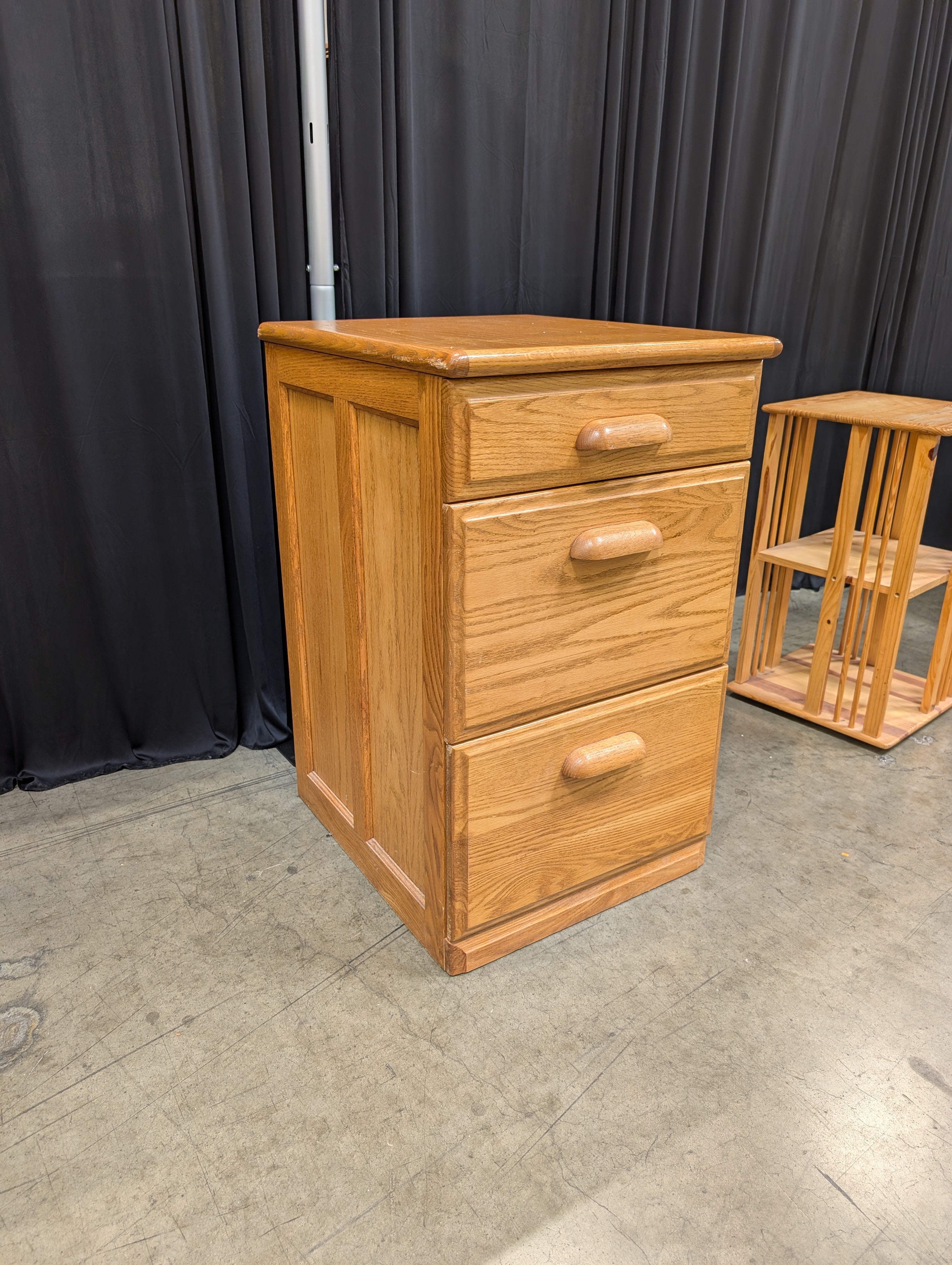 Three-Drawer Wooden File Cabinet in Honey Oak