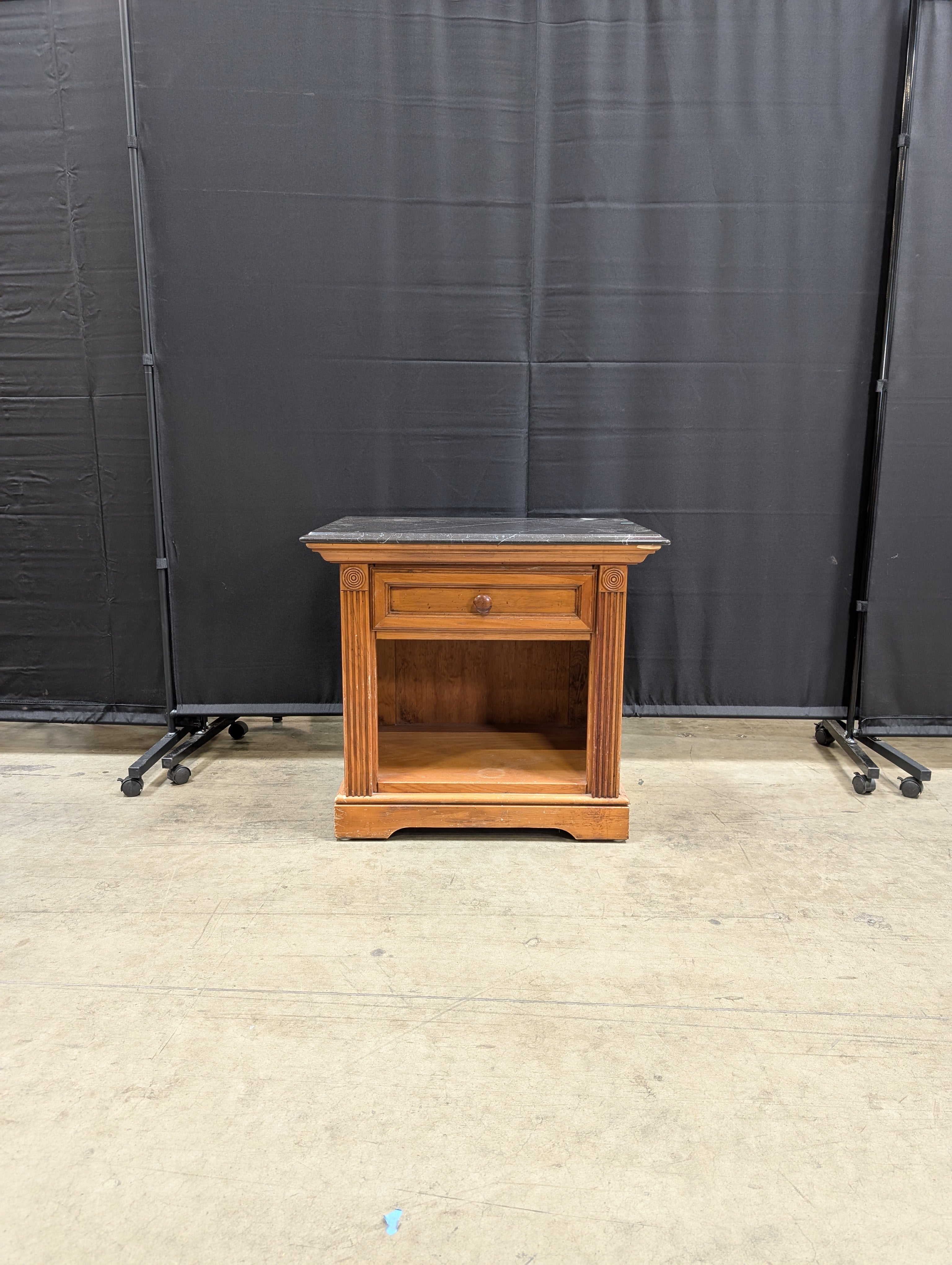 Dark Marble Top Derimasa Wood Nightstand