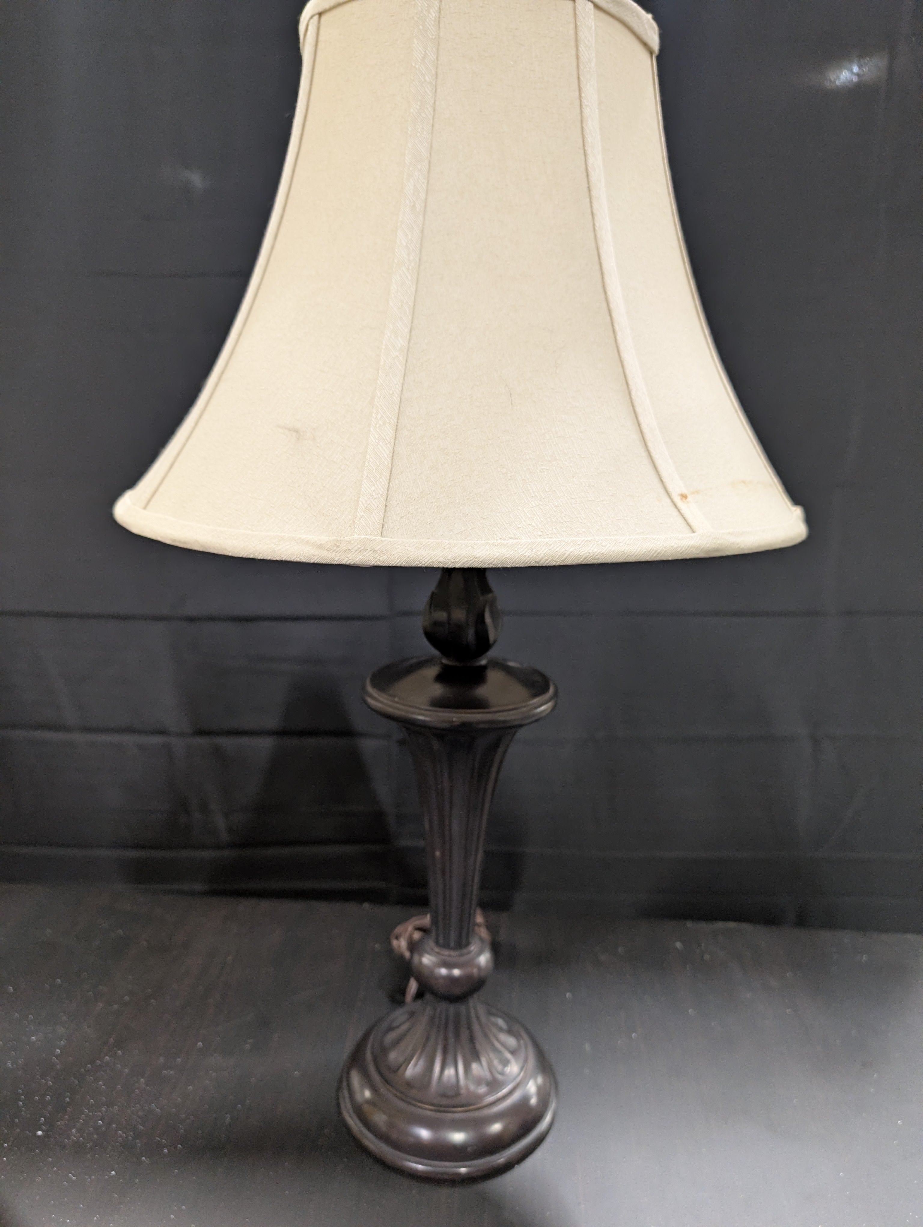 Traditional Dark Bronze Finish Table Lamp with Cream Bell Shade