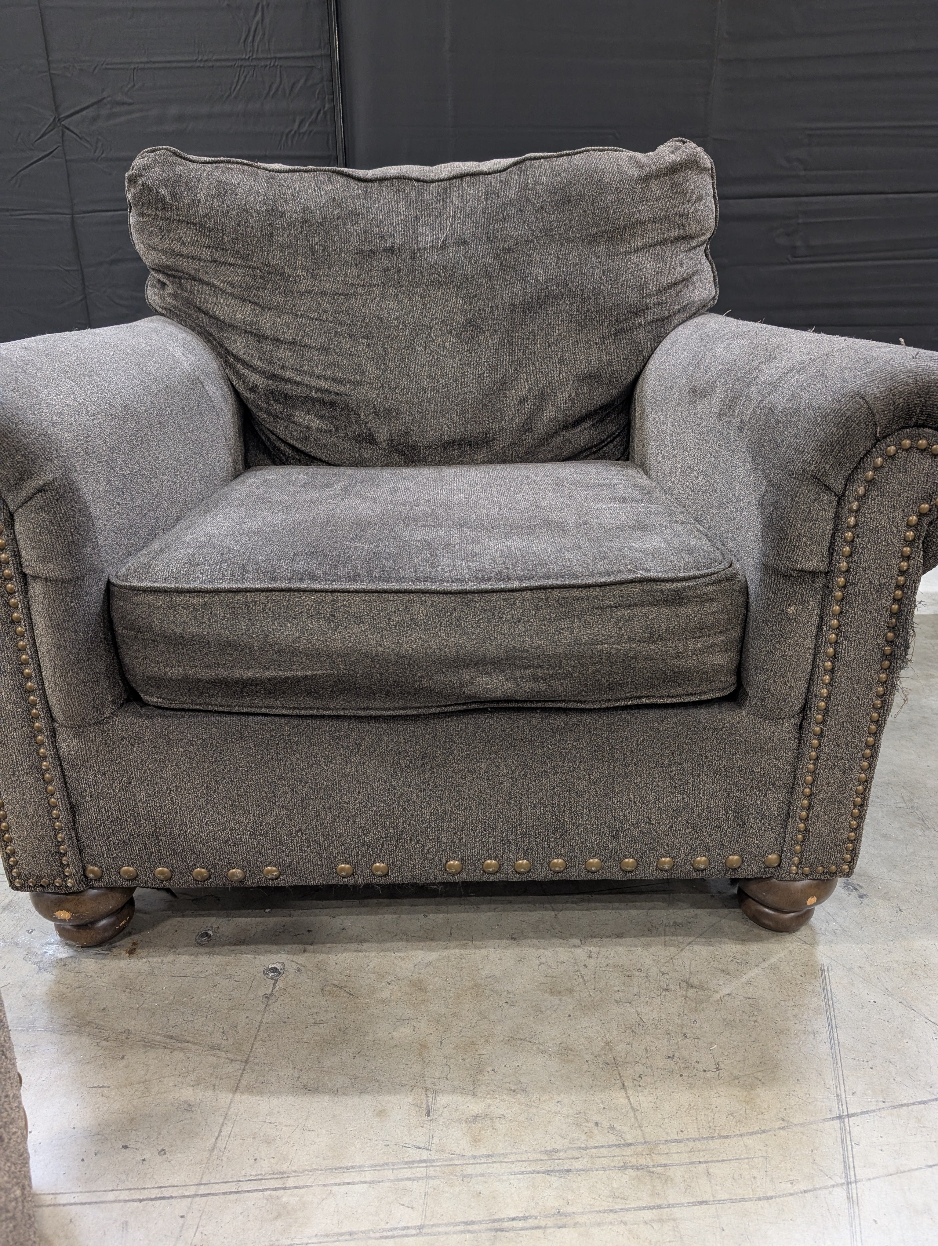 Used Club Chair and Ottoman Set with Nailhead Trim