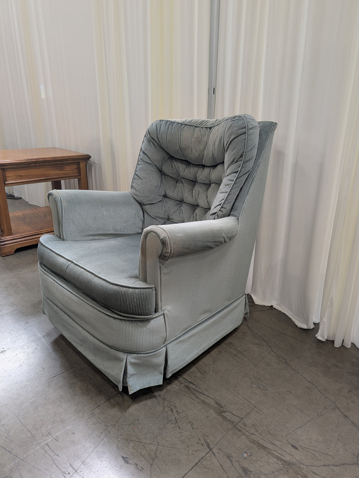 Plush Sage Green Tufted Recliner in Corduroy