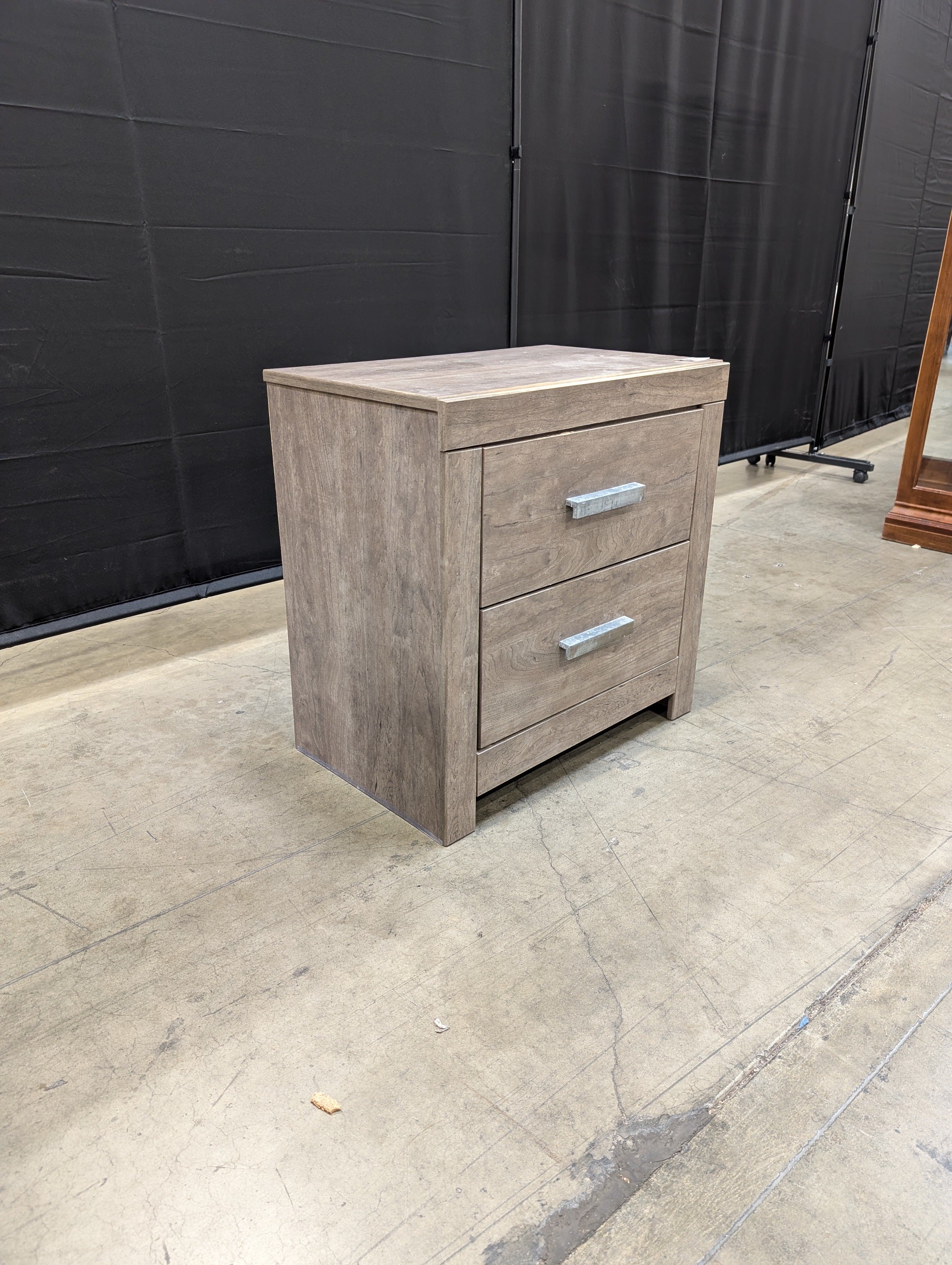 Modern Two-Drawer Bedside Table with Light Wood Grain Finish