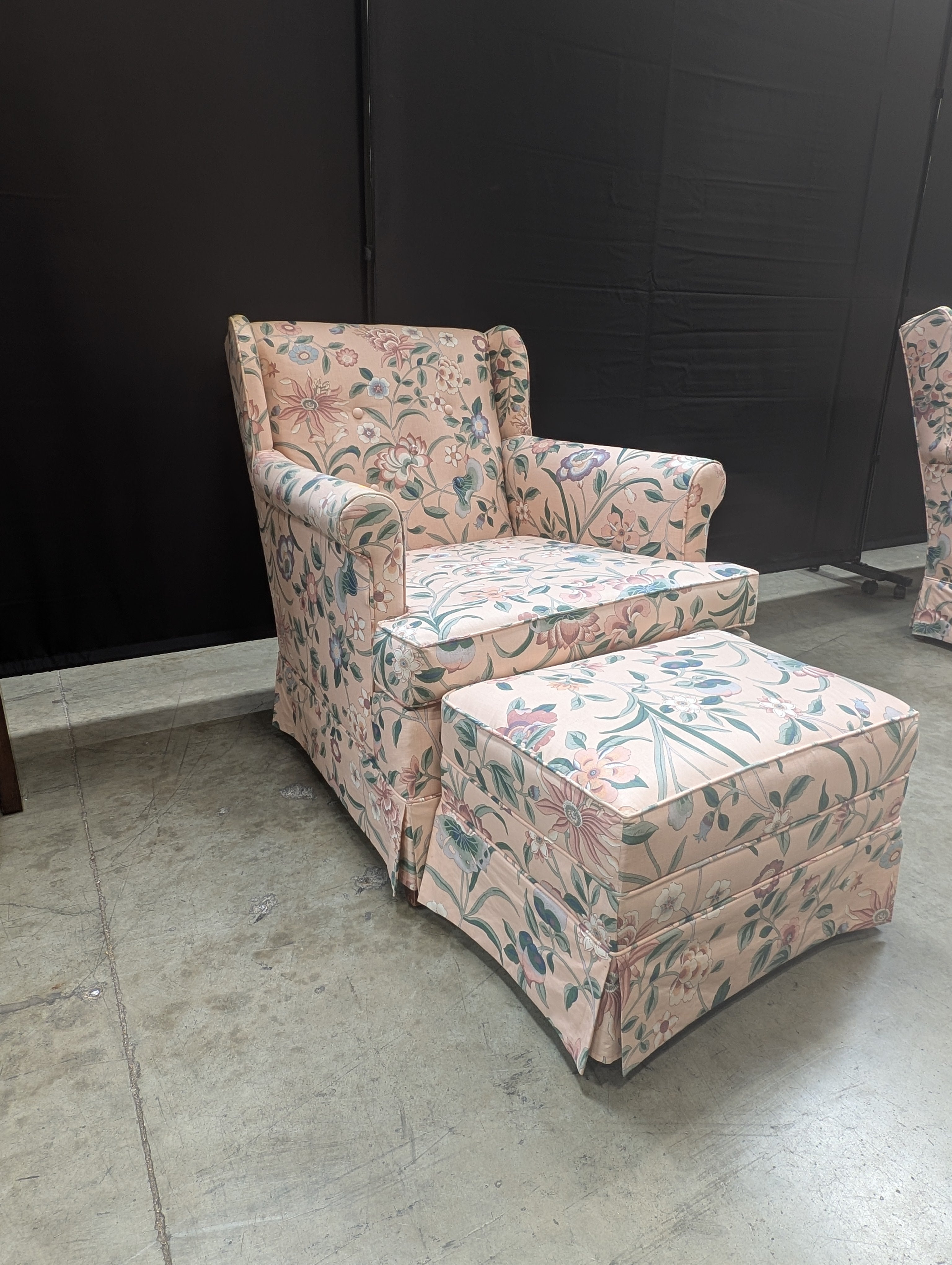 Vintage Style Floral Upholstered Armchair & Ottoman