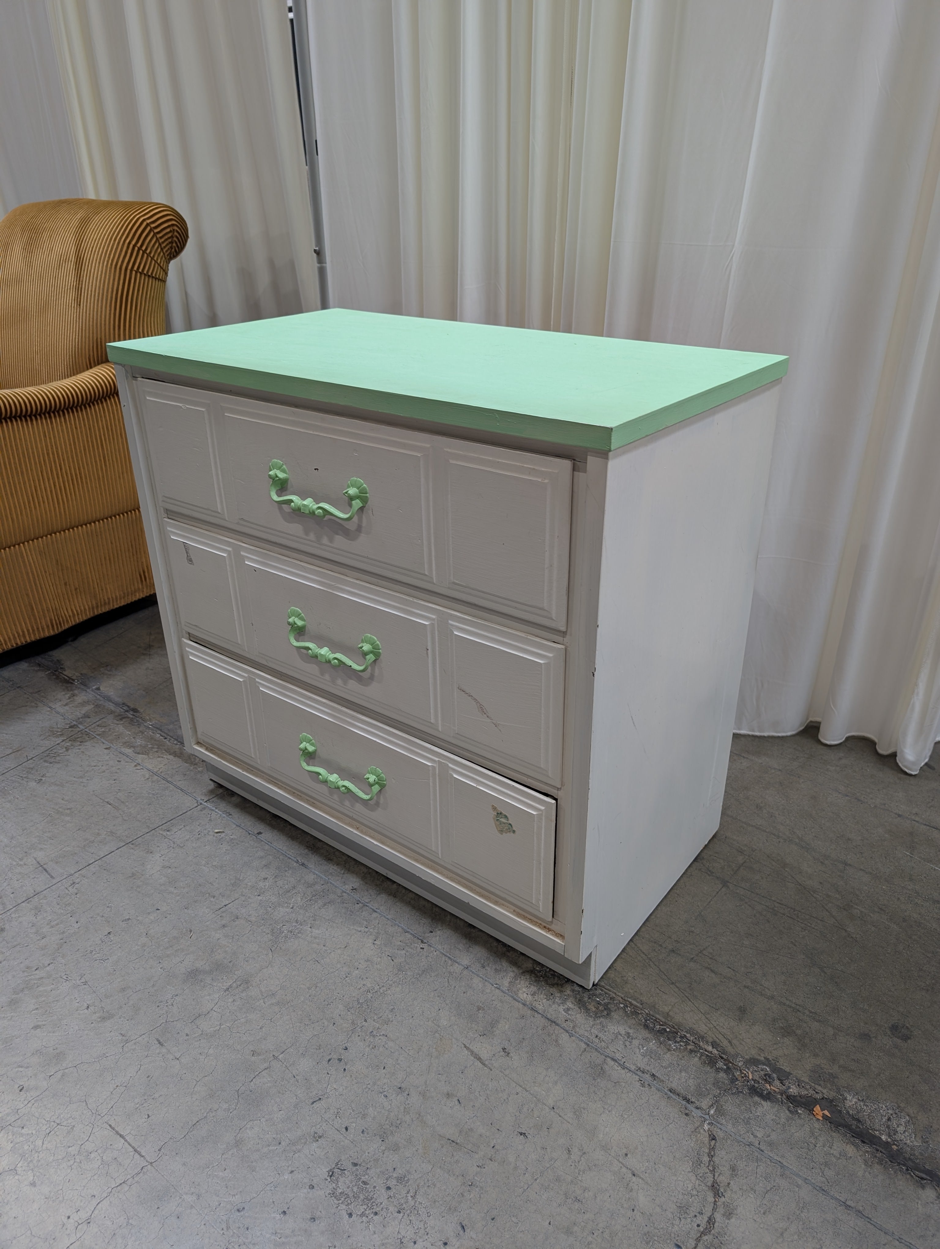 White Three-Drawer Dresser with Lime Green Top