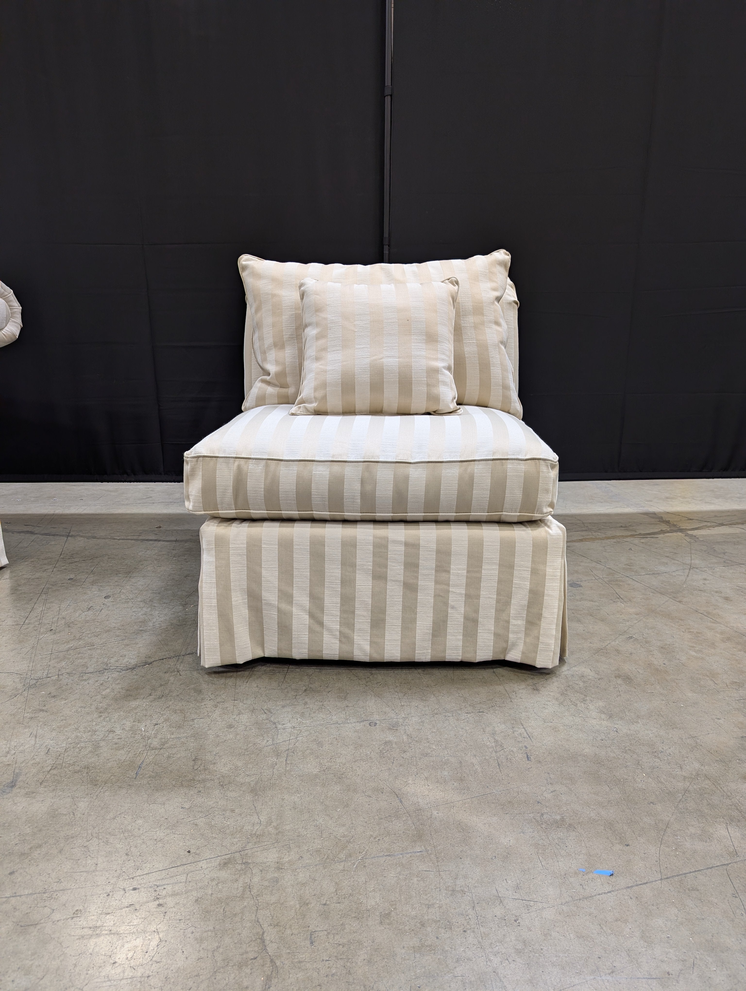 Cream and Beige Striped Upholstered Armless Accent Chair