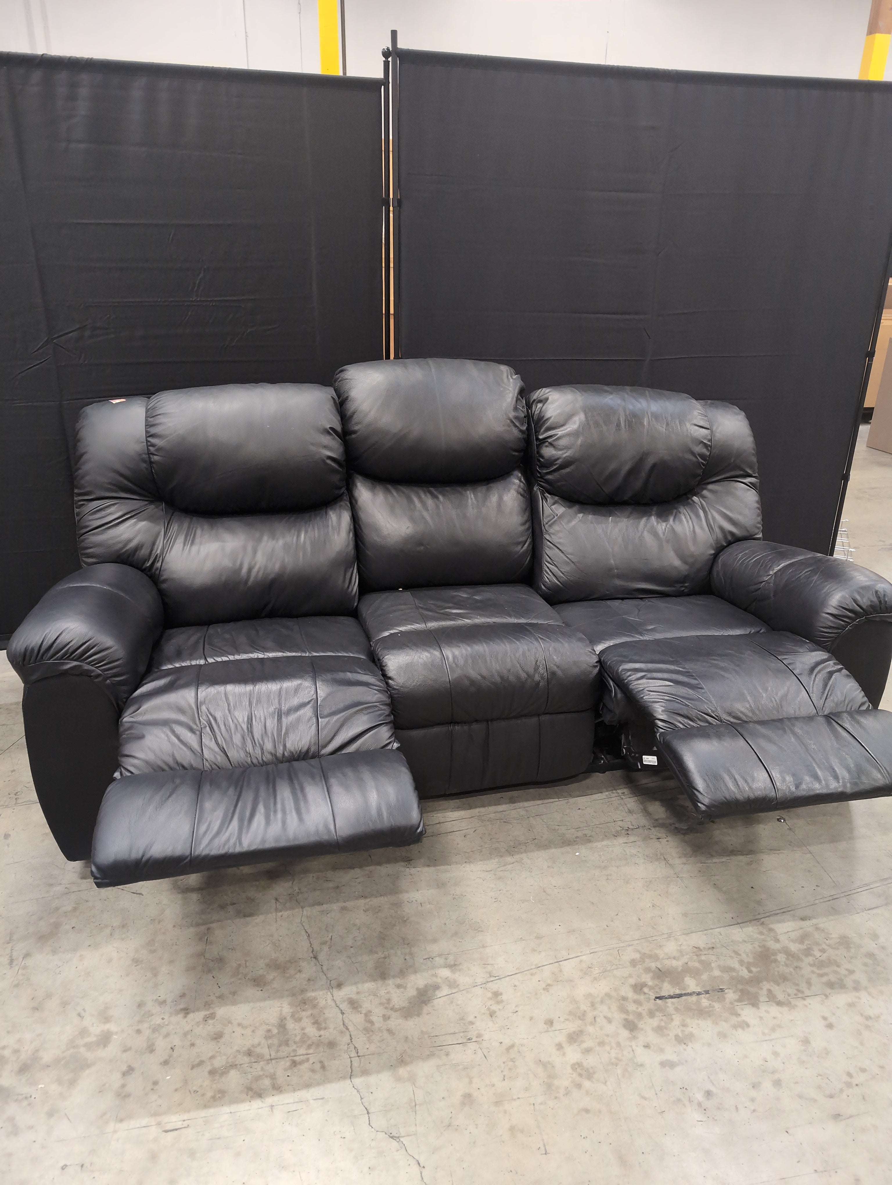 Plush Black Faux Leather Reclining Sofa