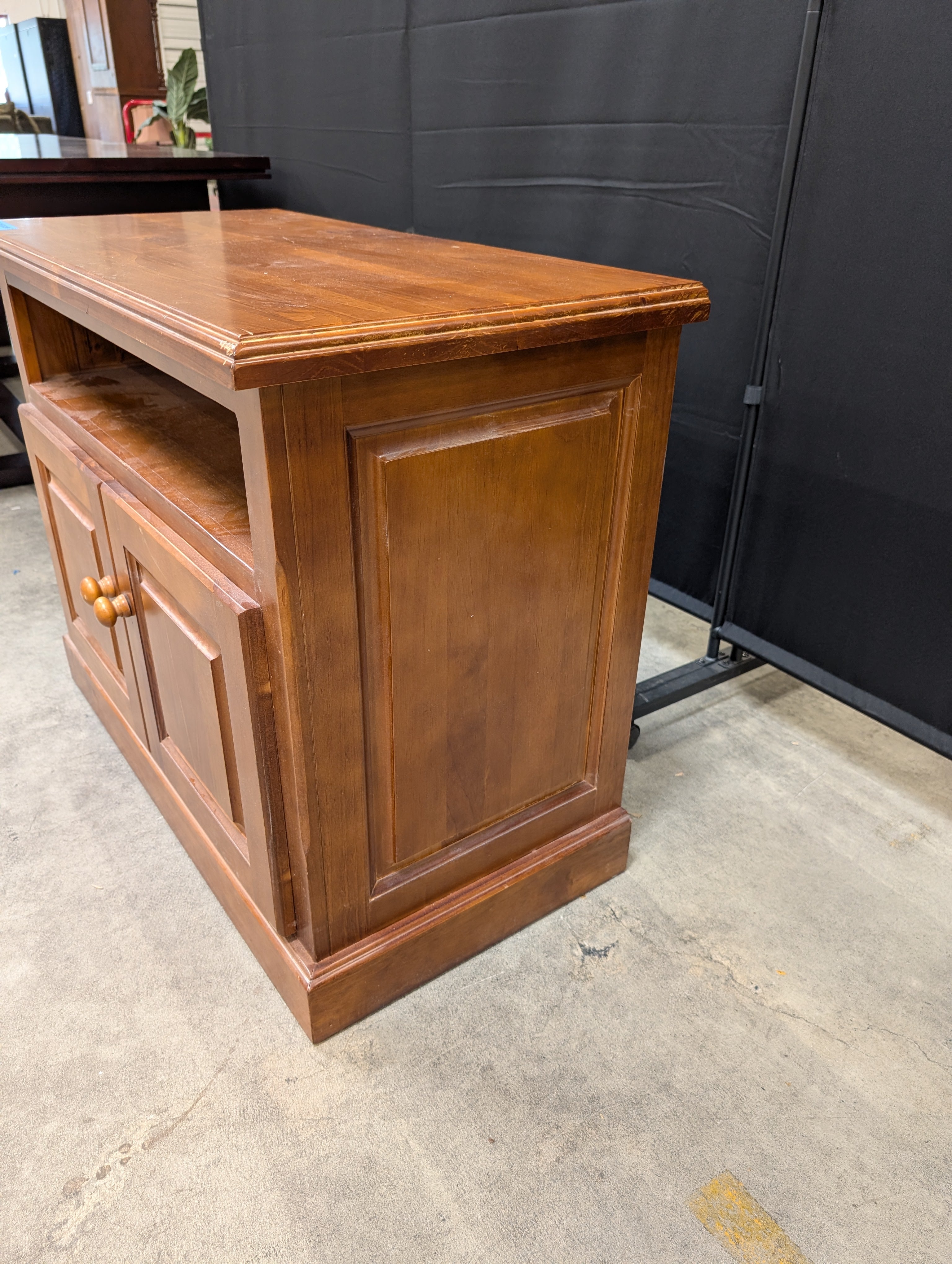 Brown Wood TV Stand with Cabinet Doors