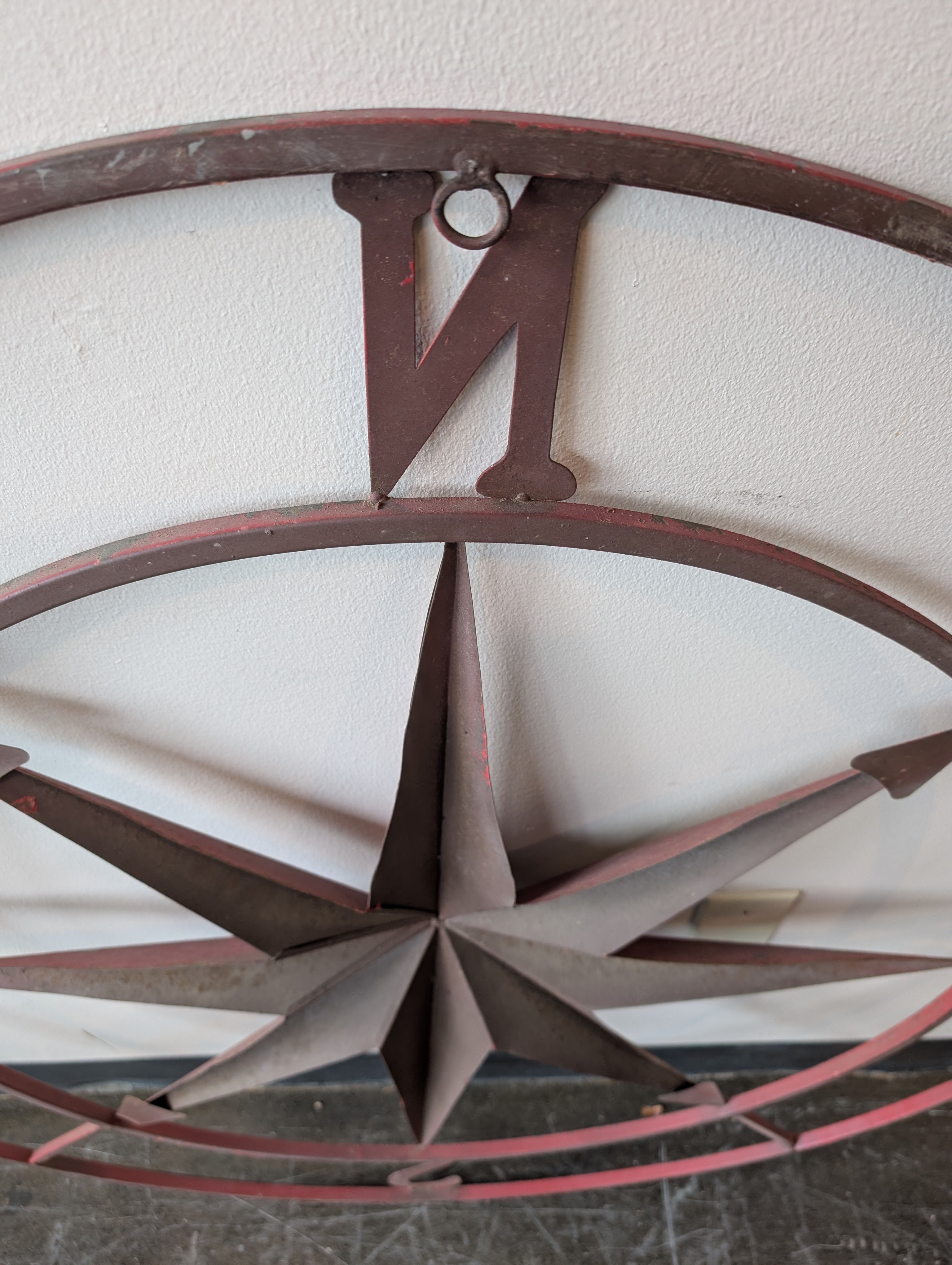 Large Red Metal Compass Rose Wall Art Decor