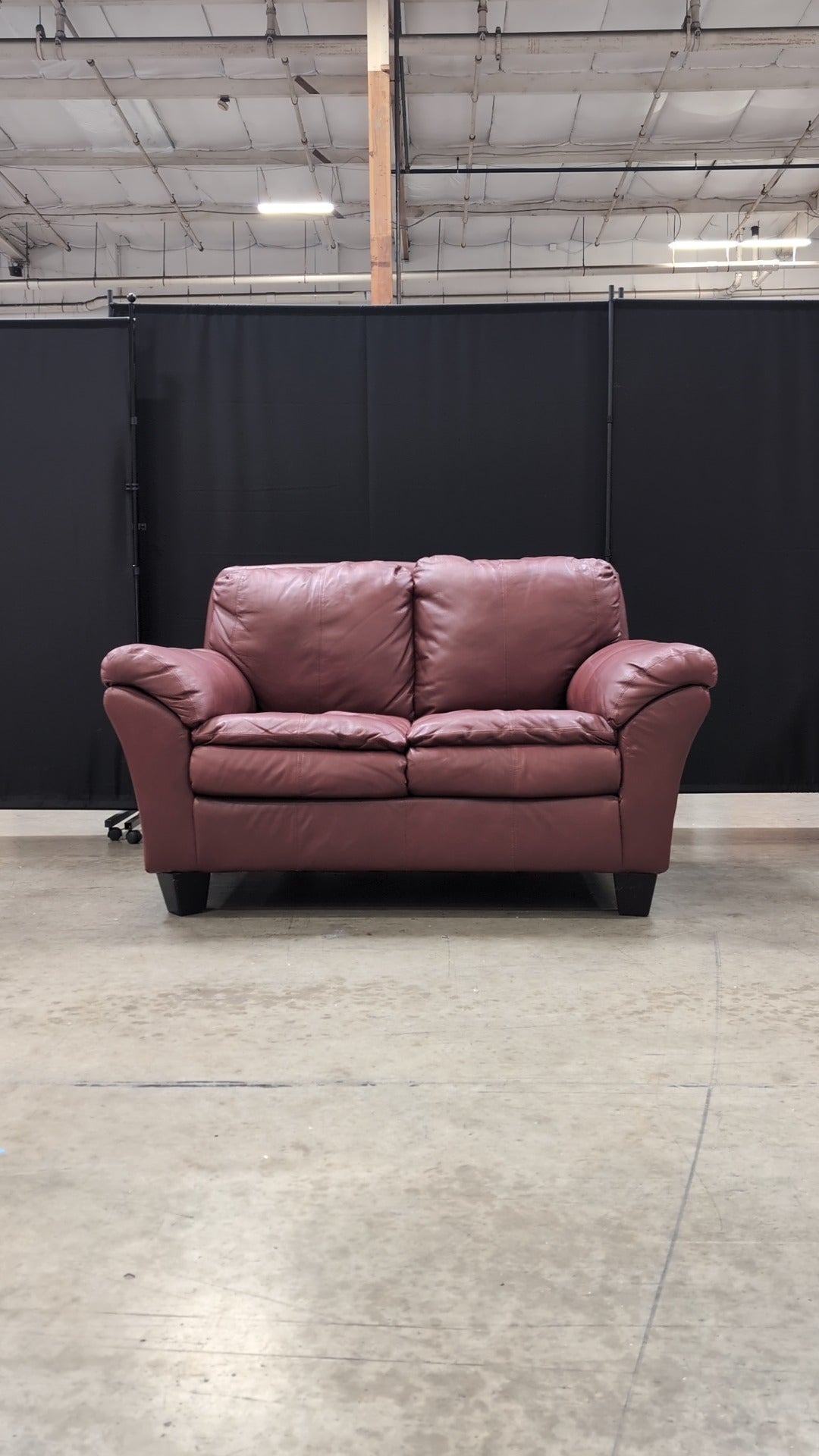 Rich Burgundy Leather Two-Seater Sofa