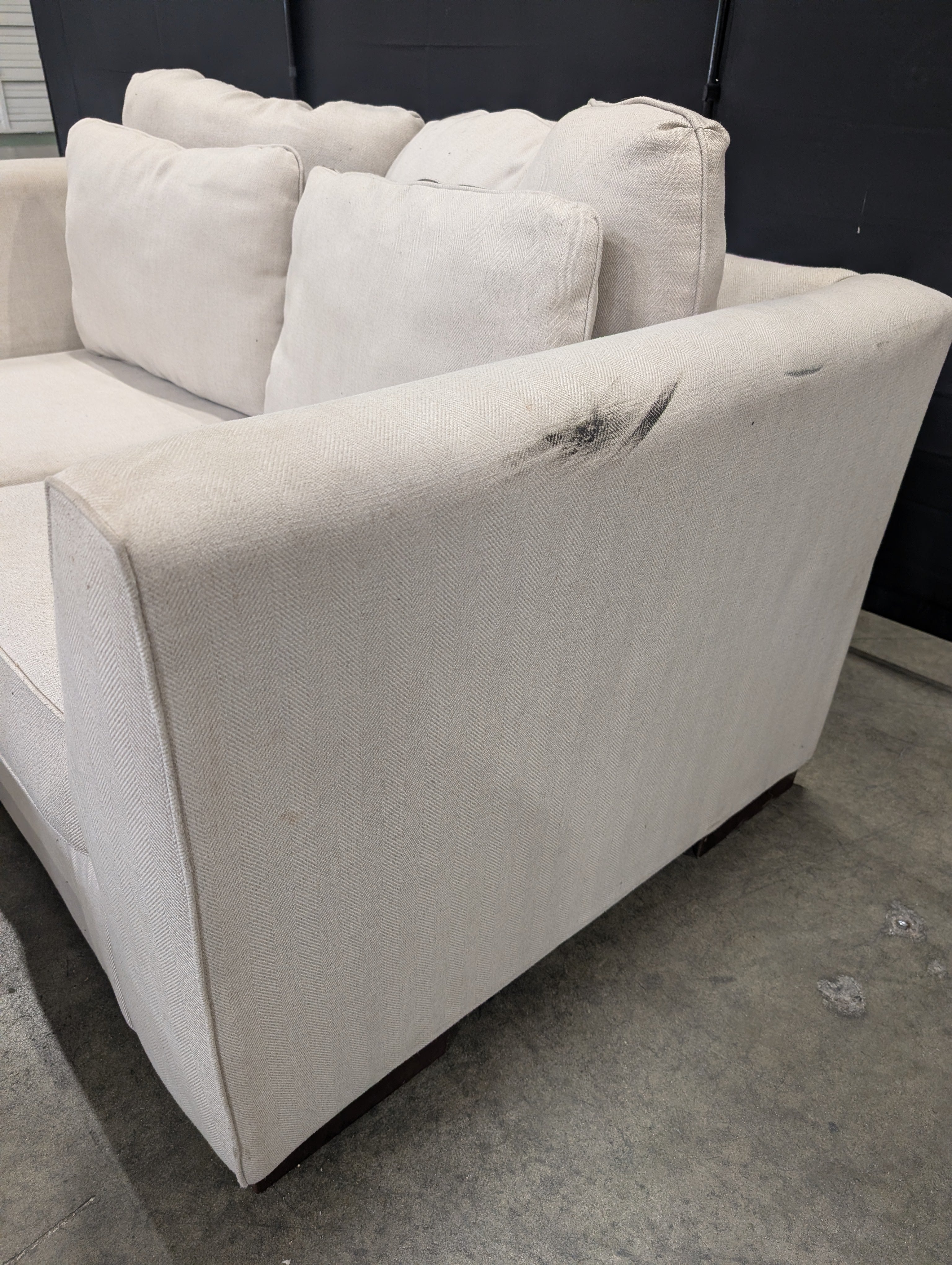 Light Beige Fabric Loveseat and Ottoman