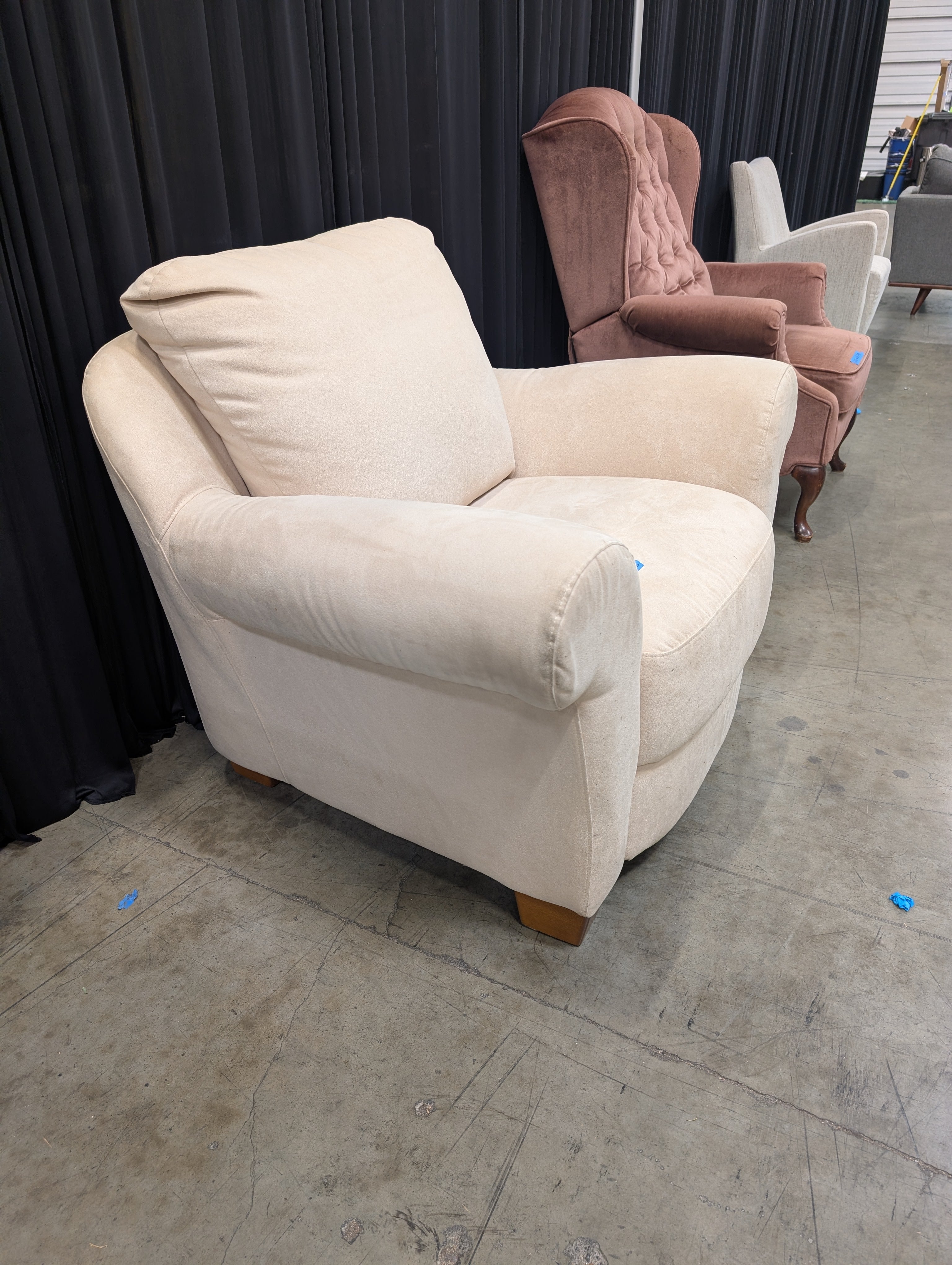 Plush Cream Fabric Armchair with Rolled Arms