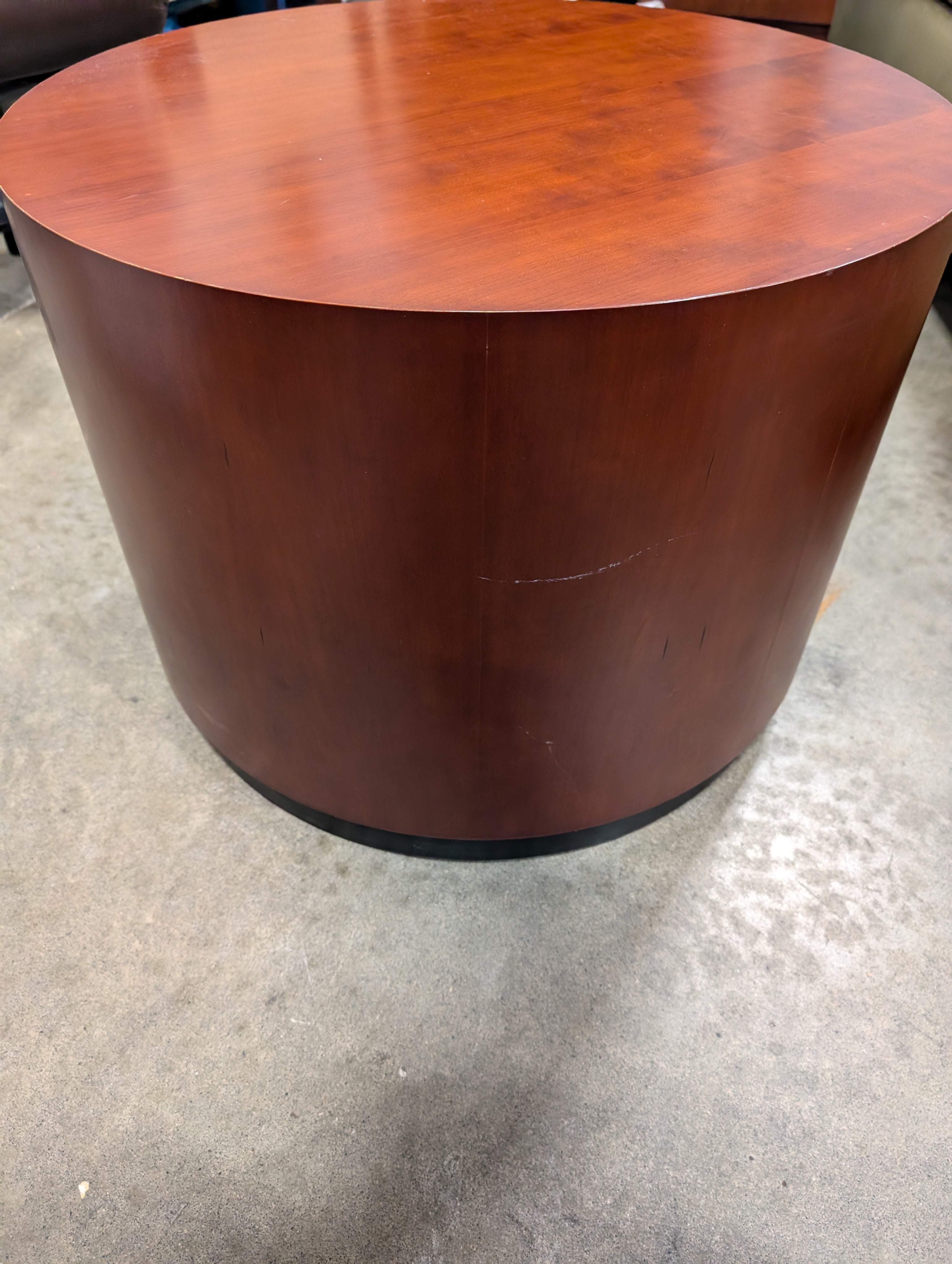 Modern Cylindrical Wood Side Table in Rich Red Finish