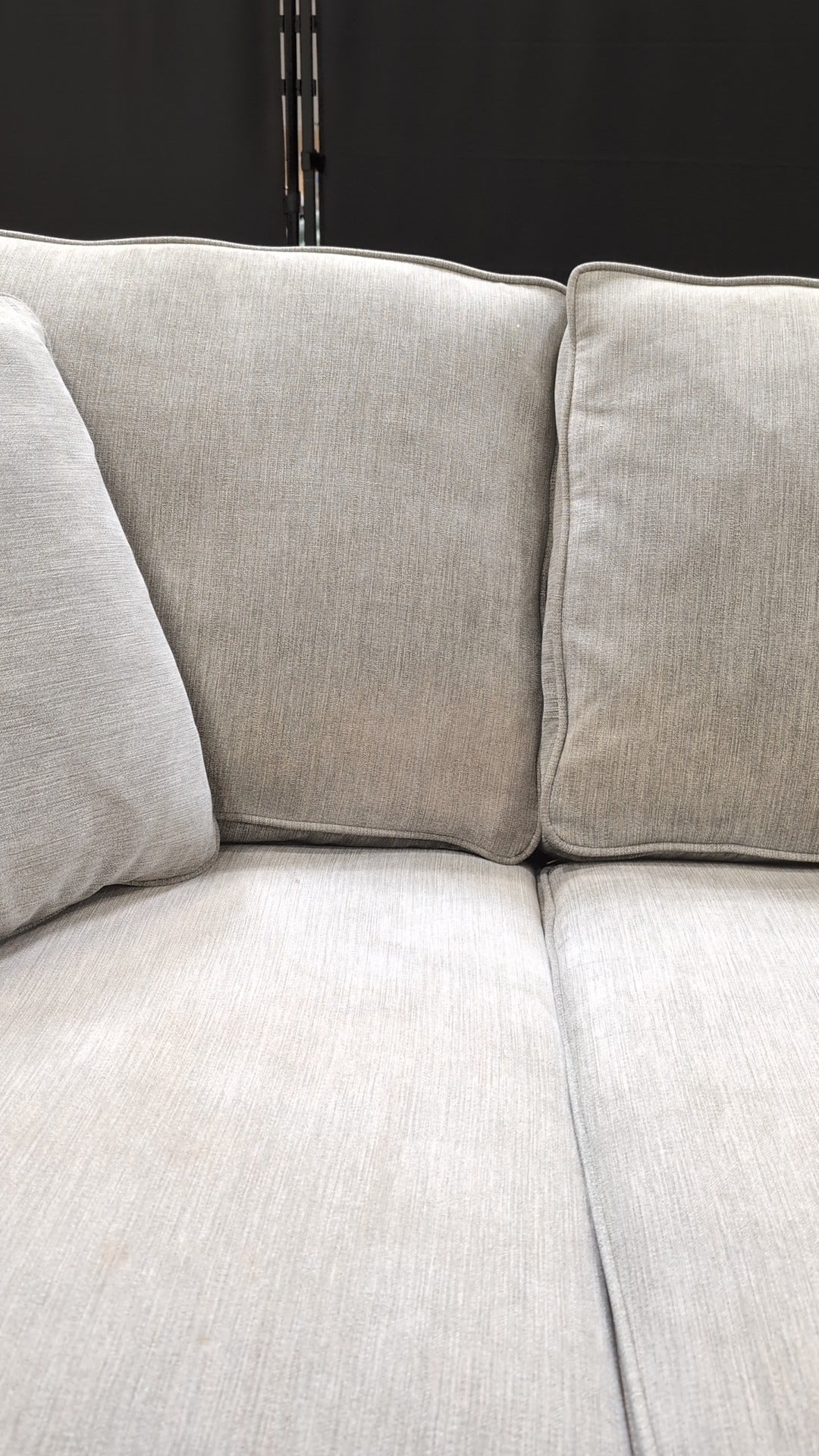 Used Greige Fabric Three-Seater Sofa with Rolled Arms
