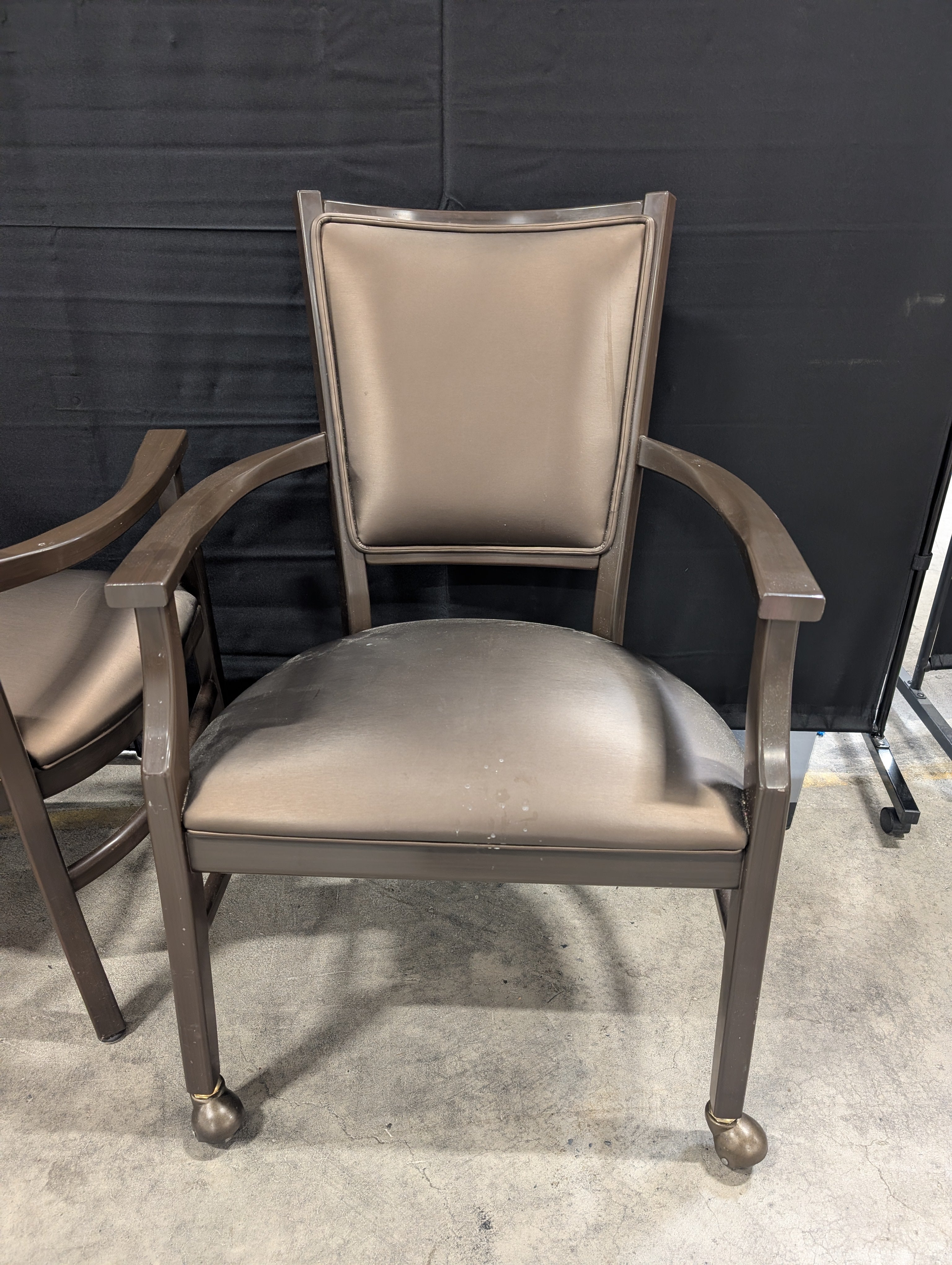 Set of Four Kwalu Dark Wood Frame Club Chair with Upholstered Seat