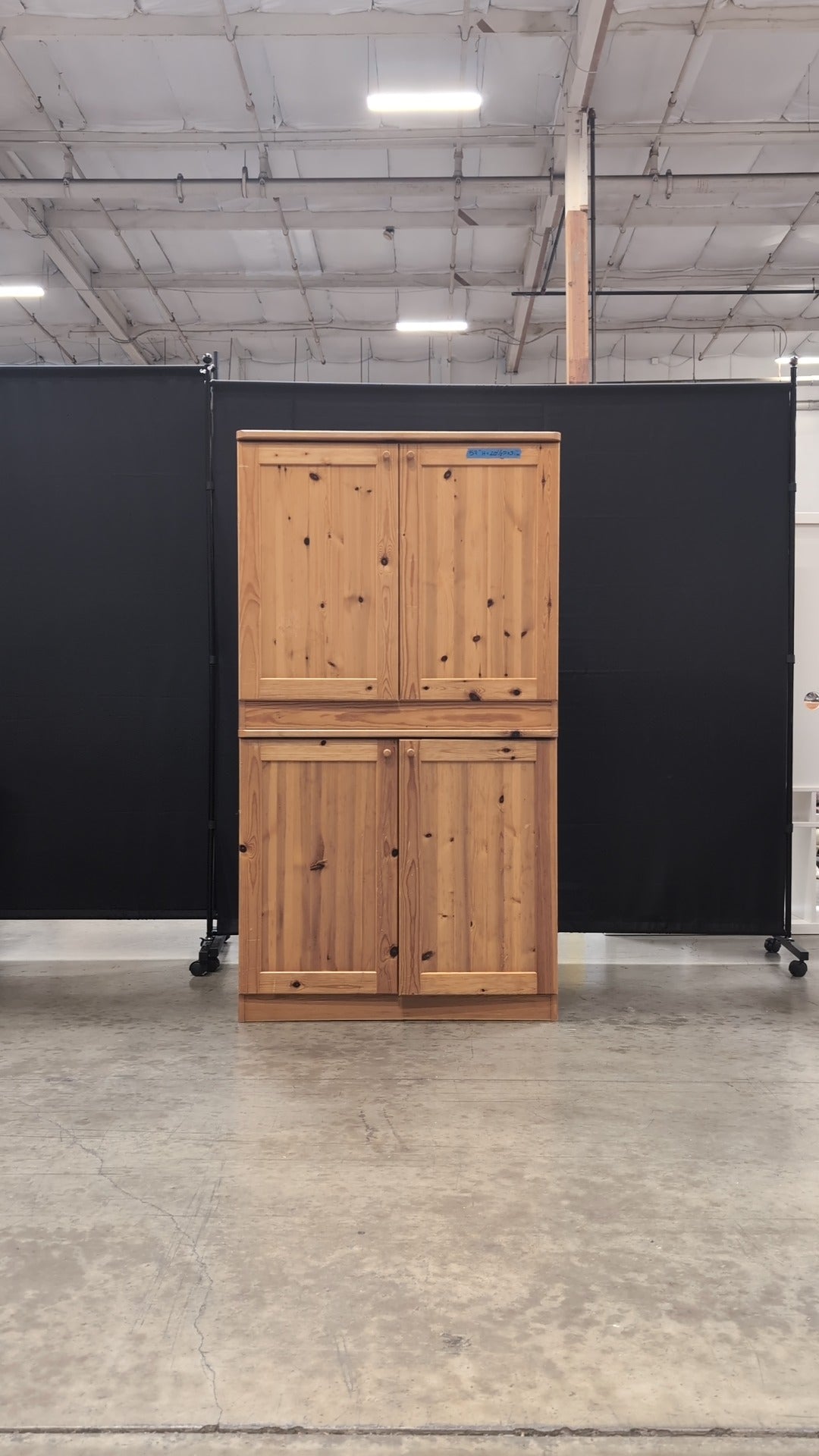 Rustic Pine Wood Storage Cabinet with Double Doors